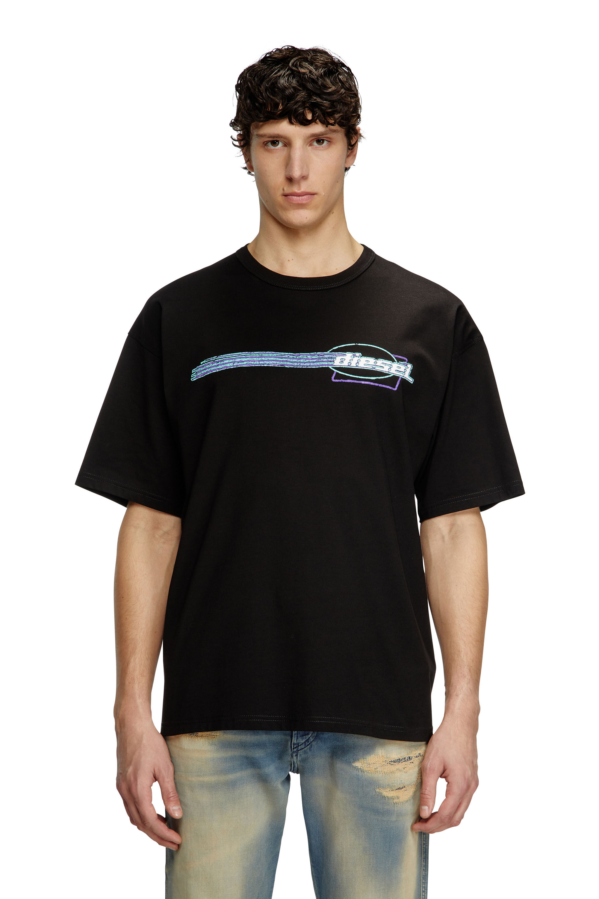 Diesel - T-BOXT-R16, Male's T-shirt with flocked logo graphics in Black - 3