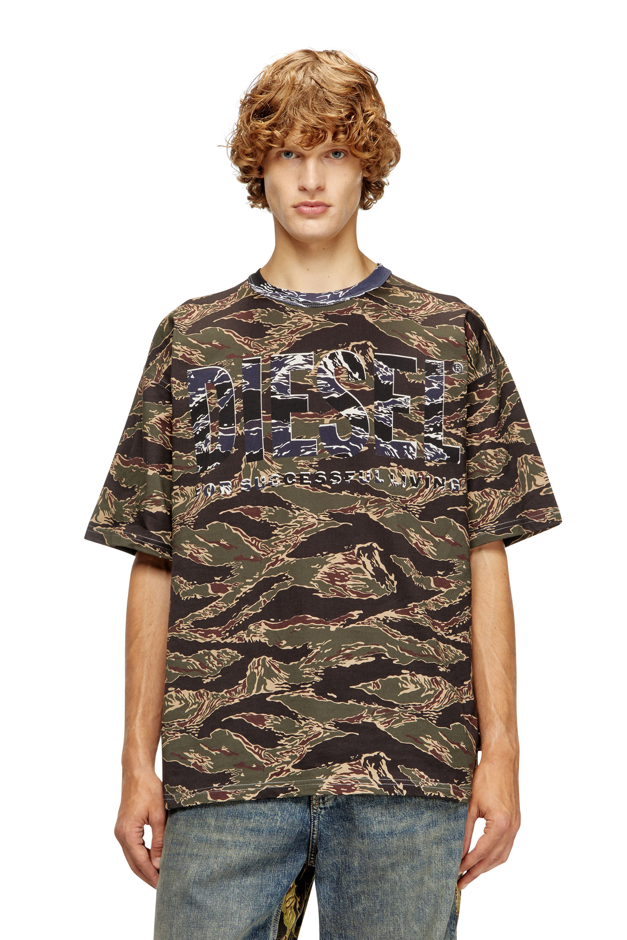 Diesel - T-BOXT-T22, Male's Camo T-shirt with camo logo in Military Green - 3