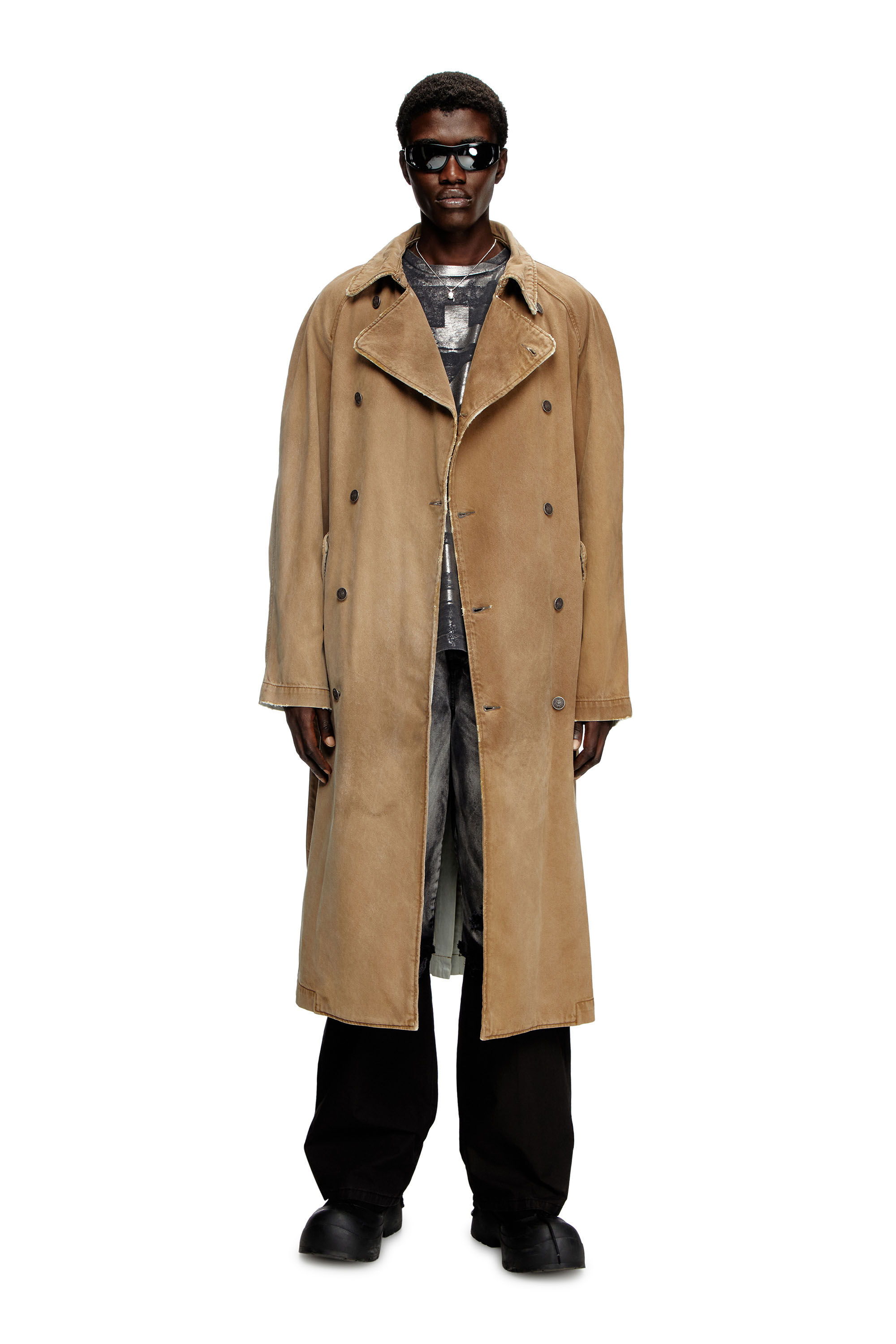 Women s Trench coat in overdirt denim Brown Diesel