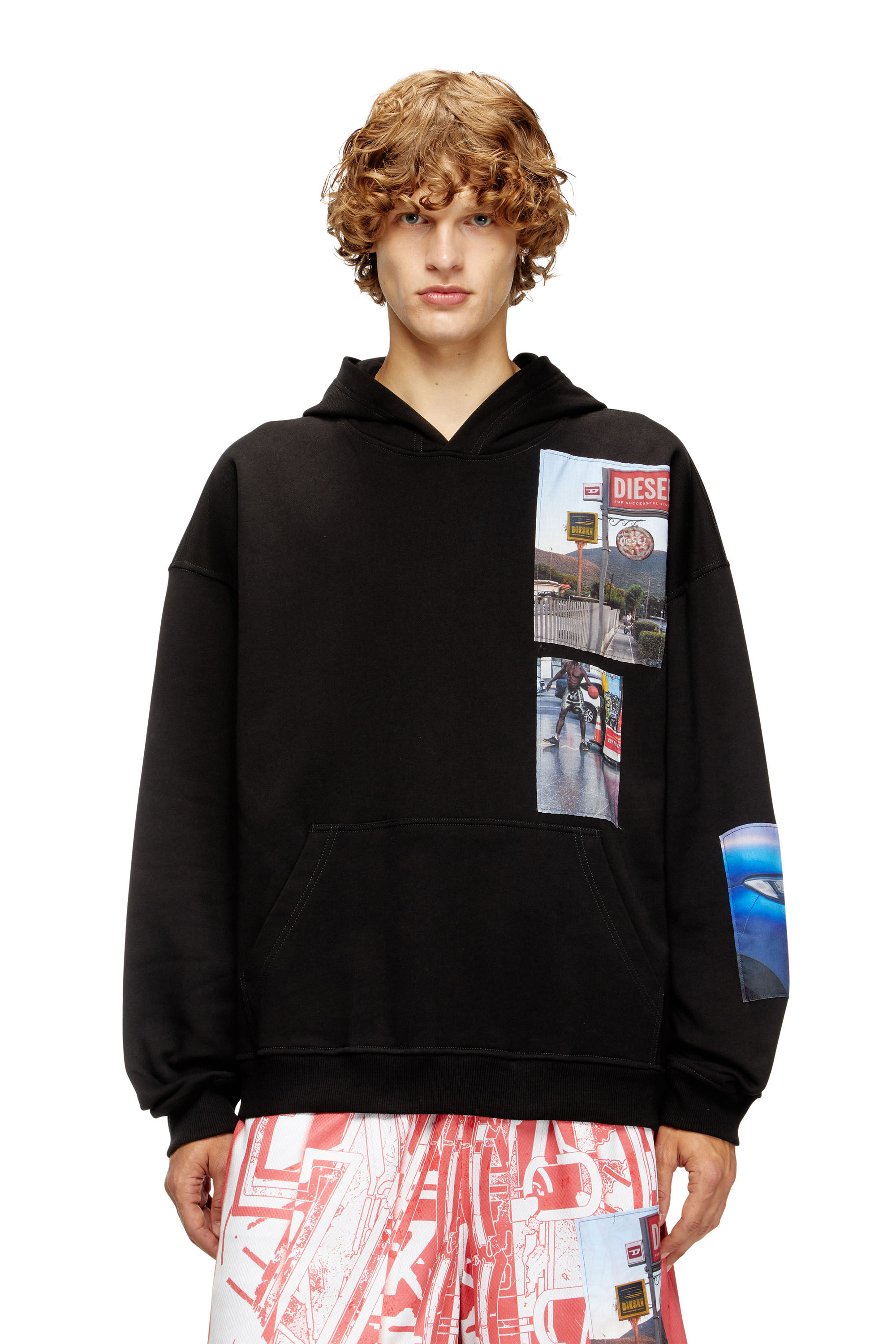 Diesel - S-BOXT-HOOD-T6, Sweat-shirt à capuche avec empiècements photo de logo Homme in Noir - 3