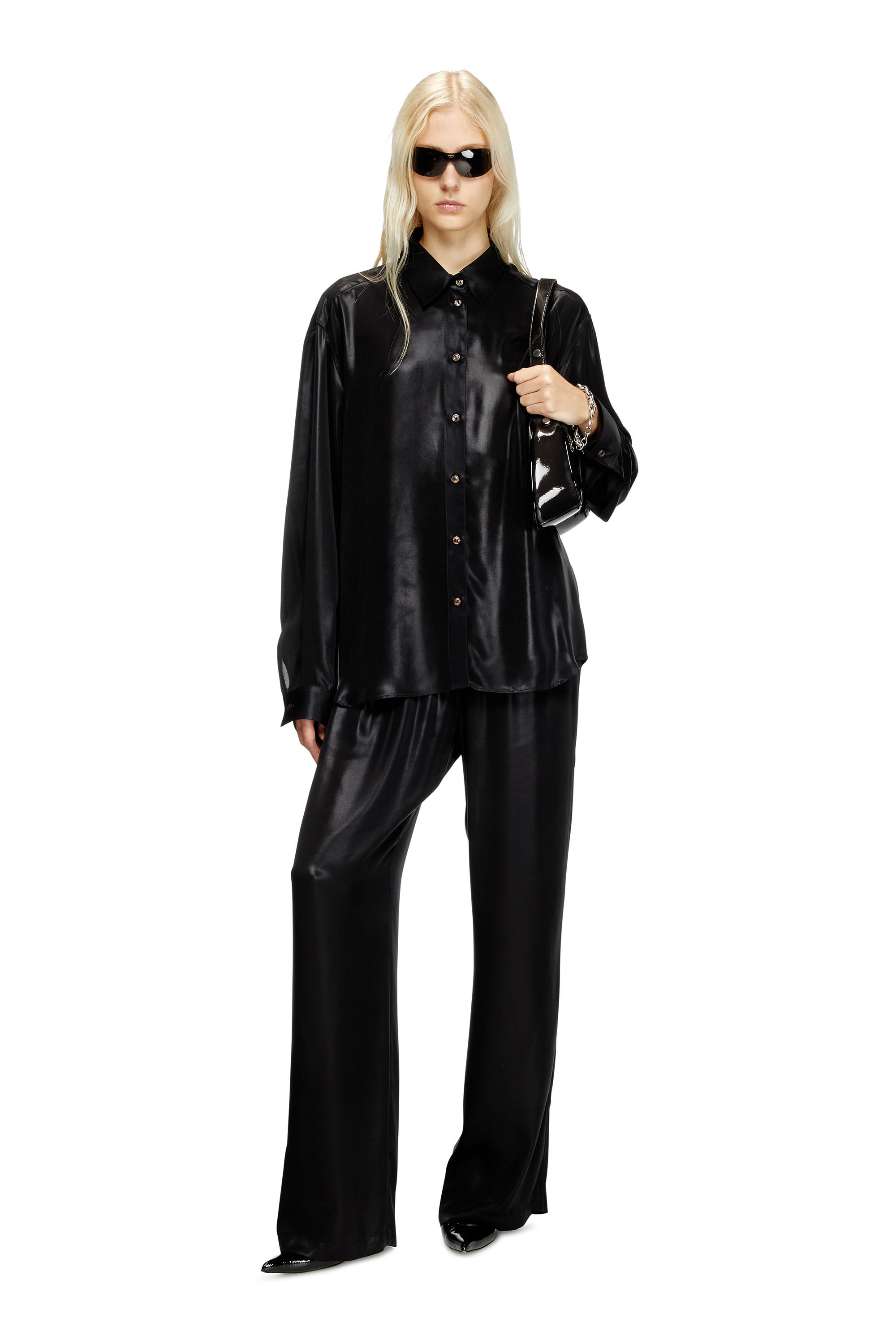 Diesel - P-DREYER-C-WN-Q1, Female's Satin track pants in Black - 1