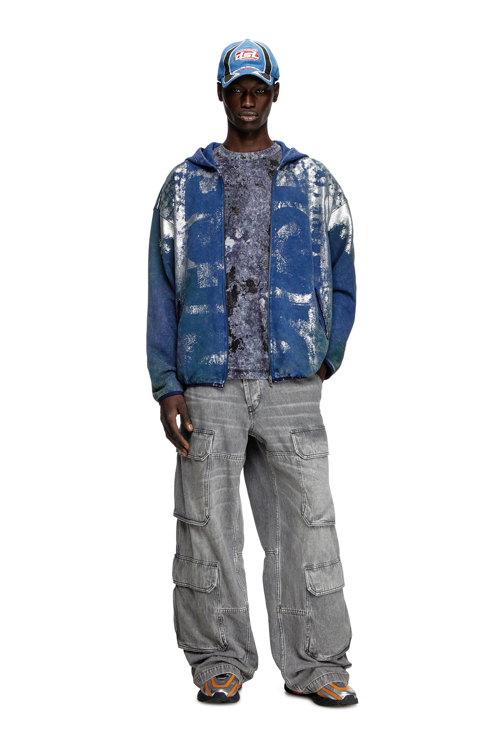 Diesel - S-LOXTY-ZIP, Sweat-shirt à capuche zippé effet vieilli Homme in Bleu - 1