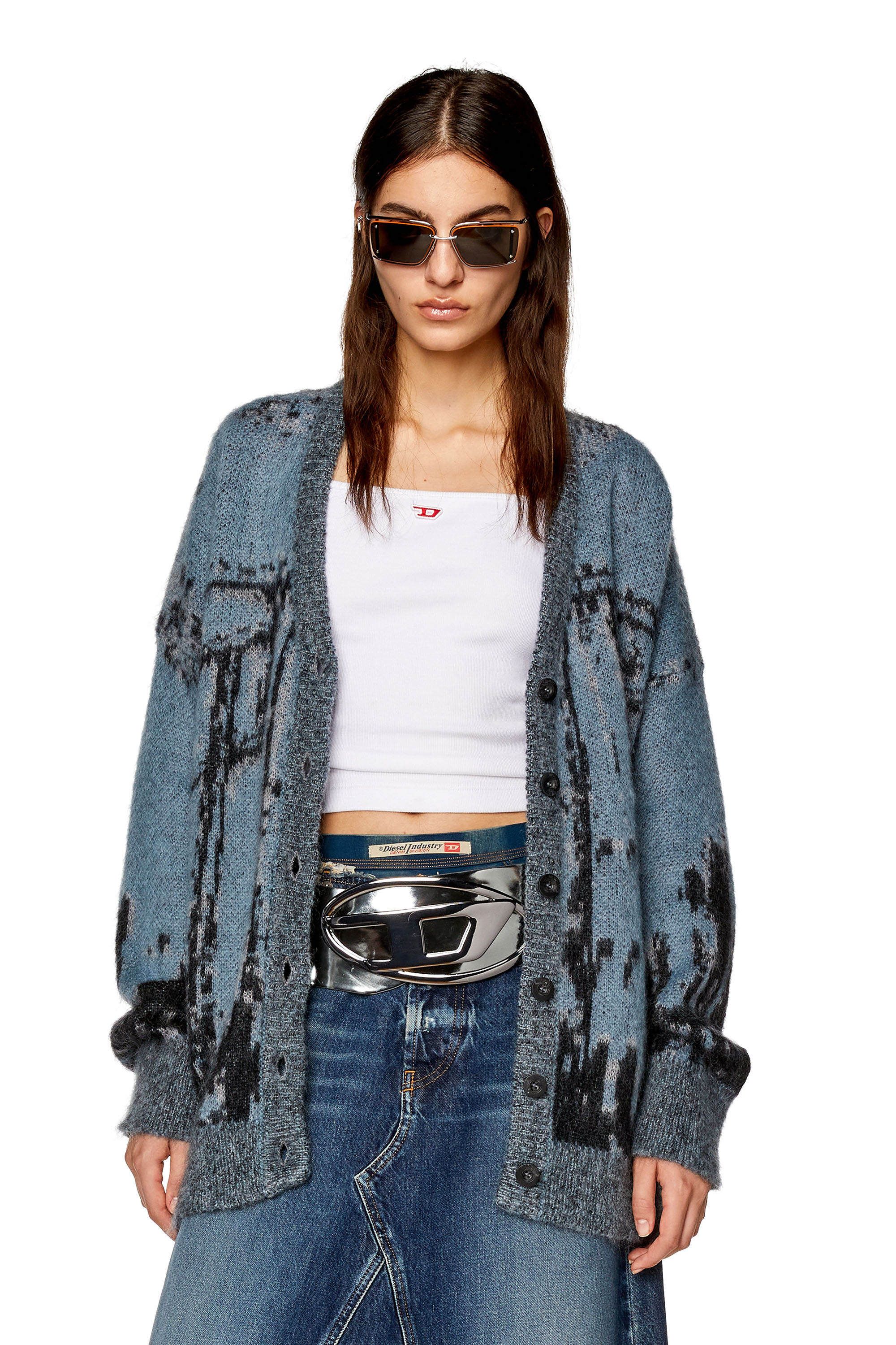 Women's Knit cardigan with jacquard jeans motif | M-RODI Diesel