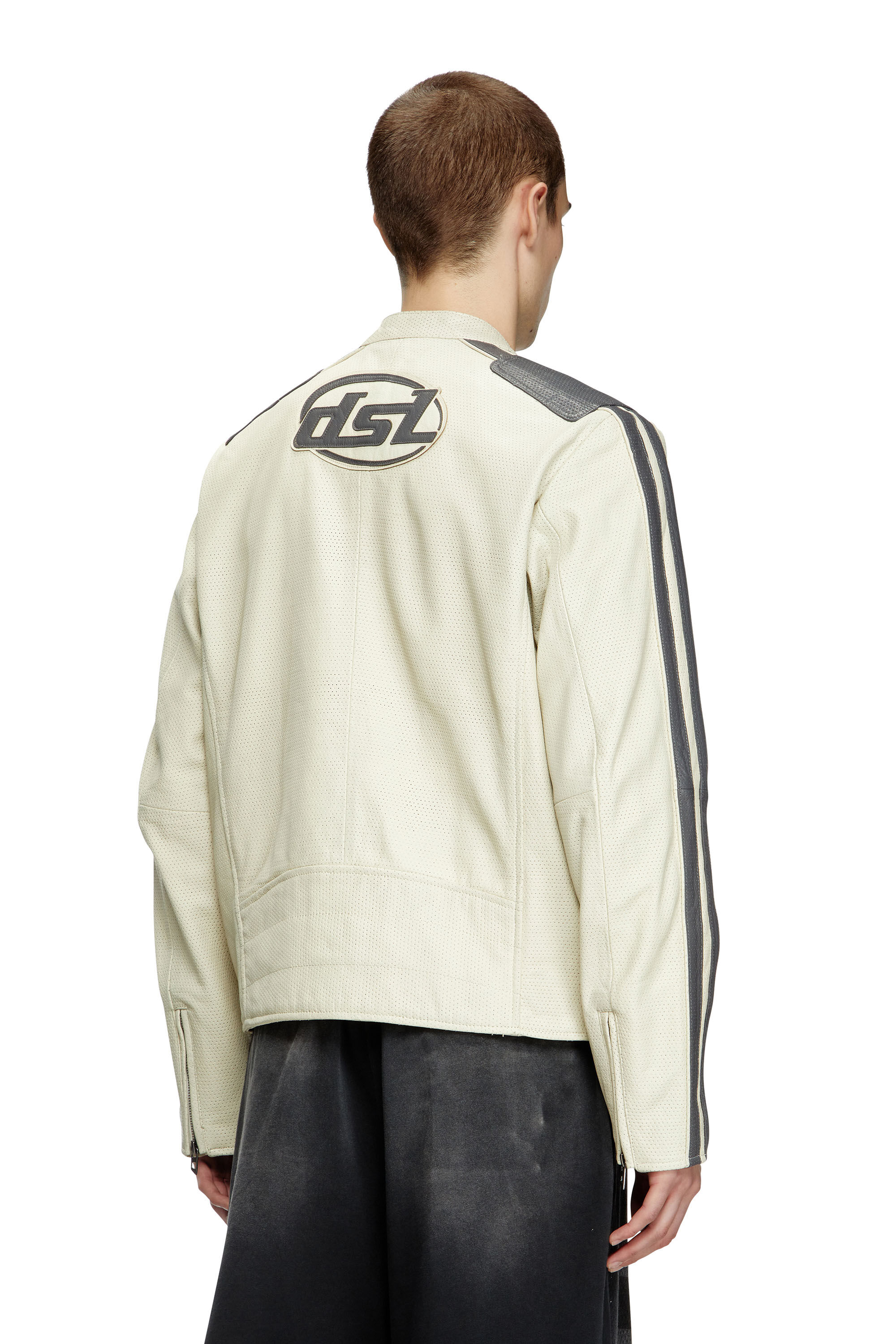 Diesel - L-POP, Veste de motard en cuir perforé Mixte in Blanc - 5