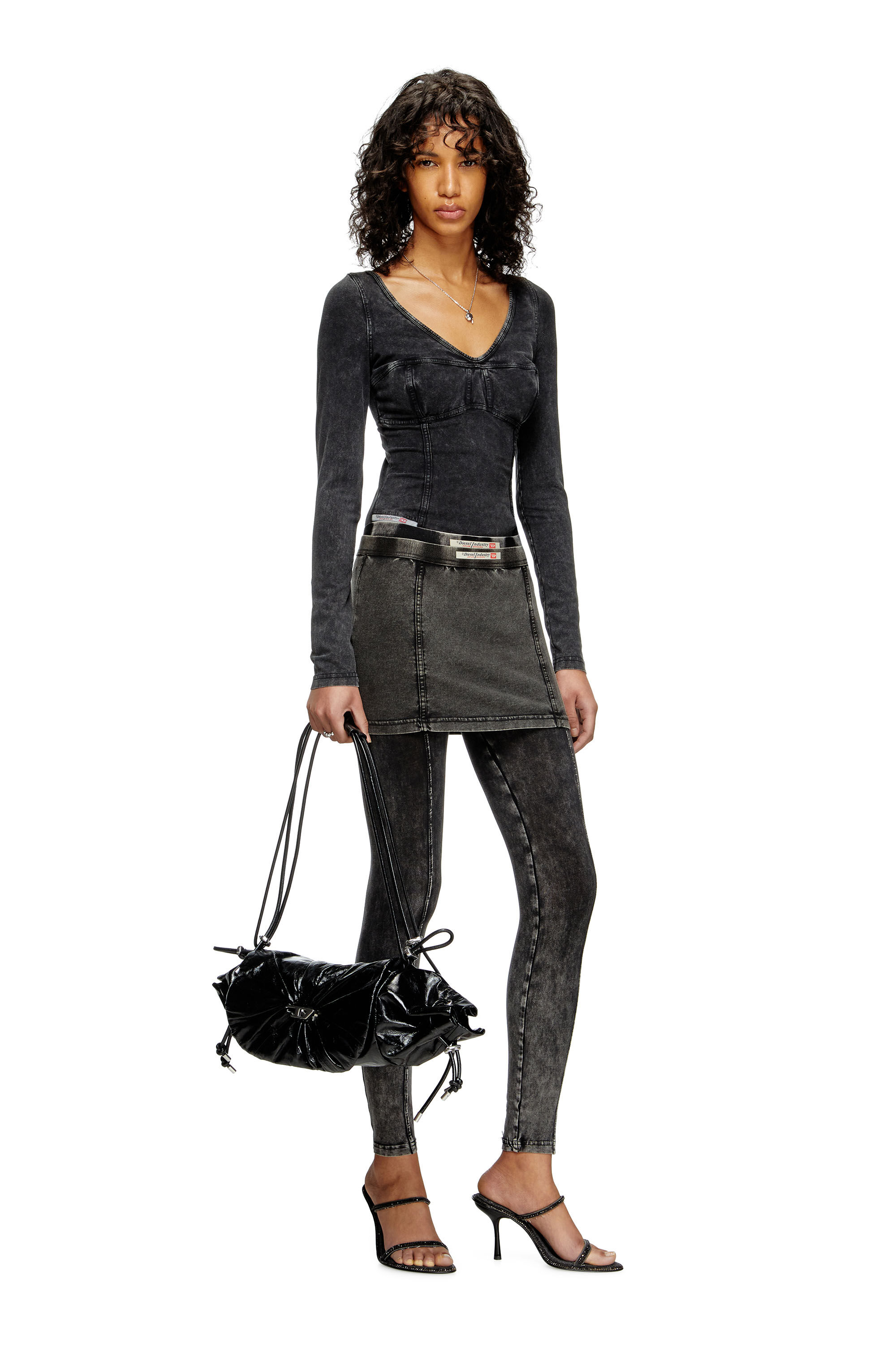Diesel - T-ELIN, Female's Long-sleeve top with denim effect in Black - 1