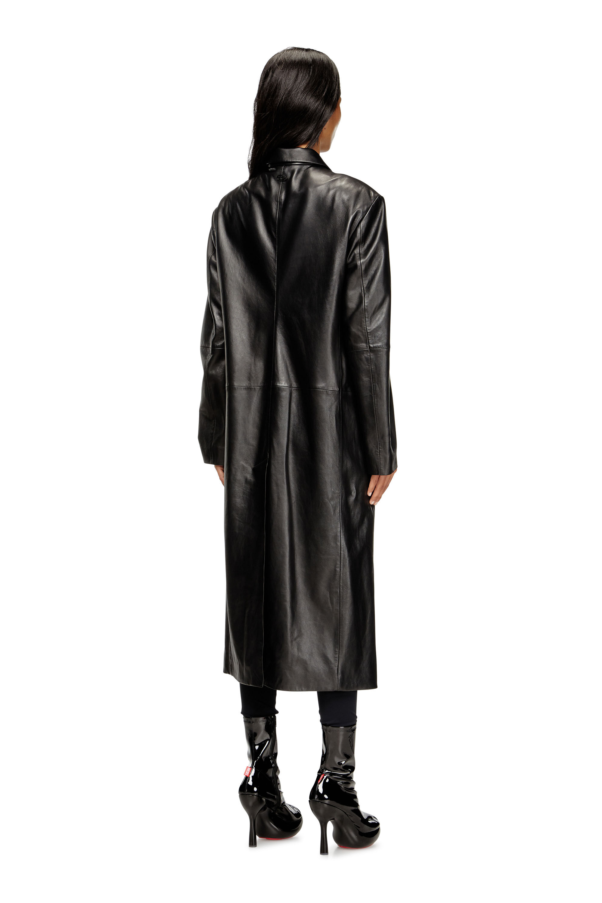 Diesel - L-ANCELOT, Female's Long padded leather coat in Black - 5
