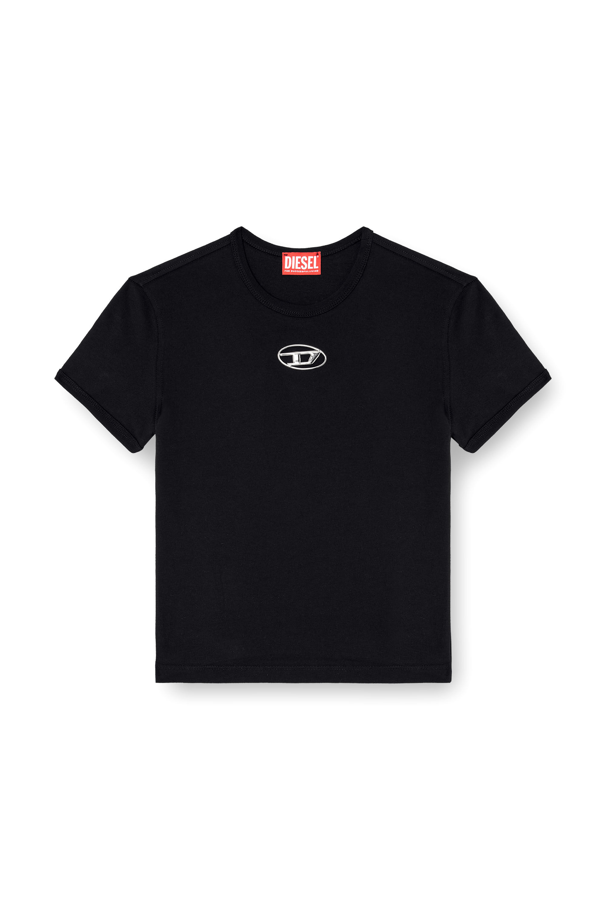 Diesel - T-UNCUTIE-LONG-OD-Q1, T-shirt slim fit avec cut-out Oval D Femme in Noir - 2