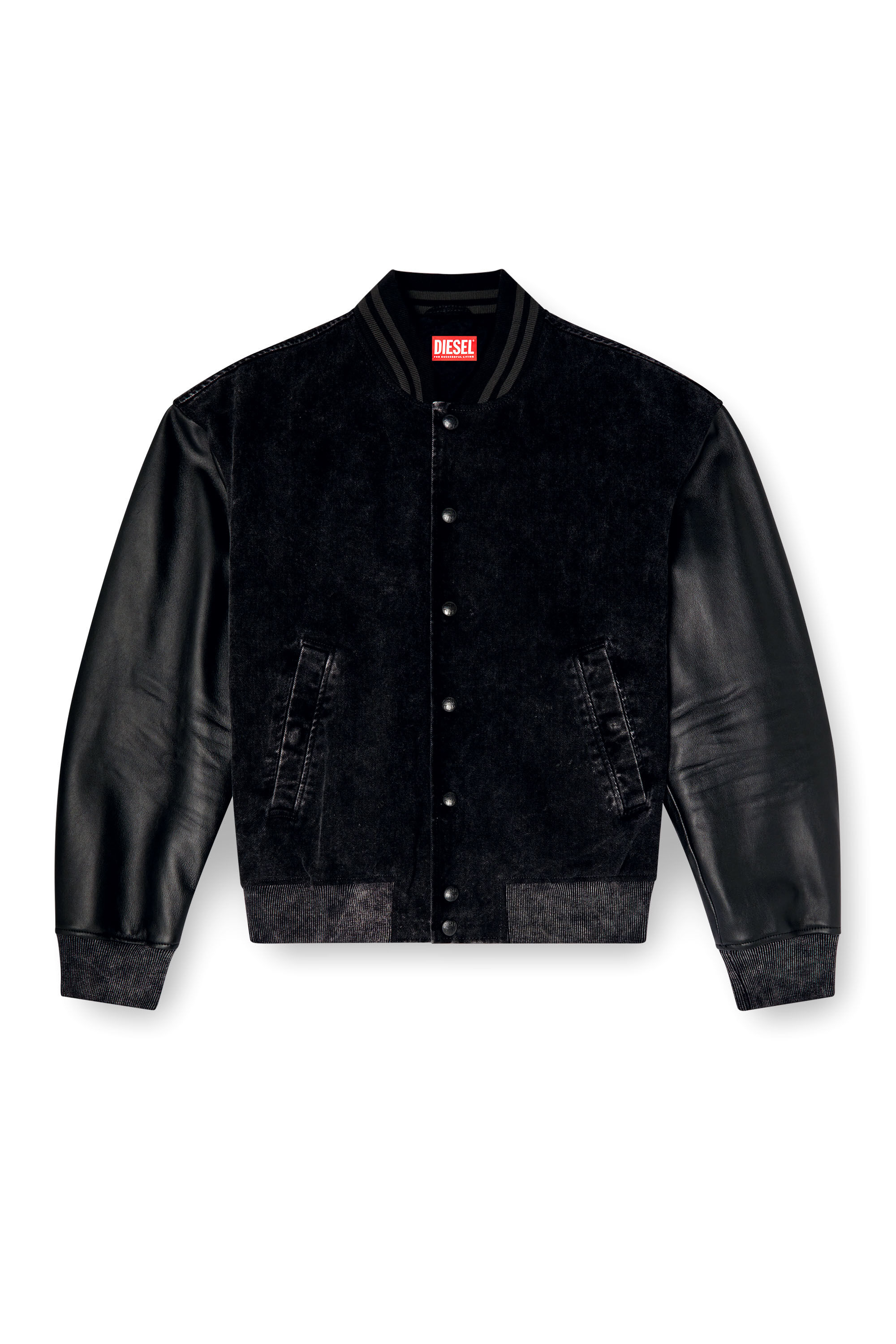 Diesel - L-NYN, Male's Denim and leather bomber jacket in Black - 2