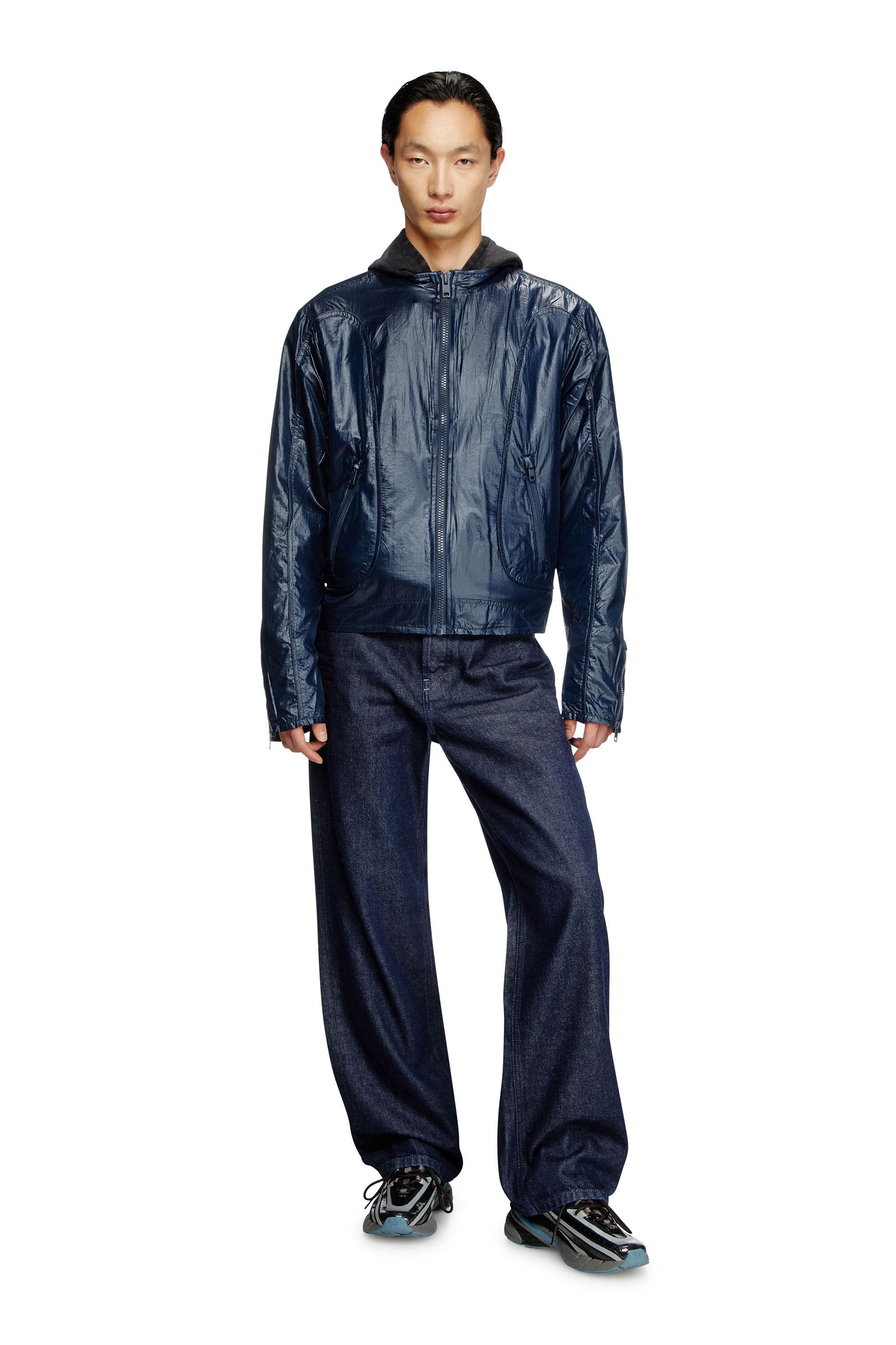 Diesel - J-CLAYS, Veste biker en ripstop brillant Homme in Bleu - 1