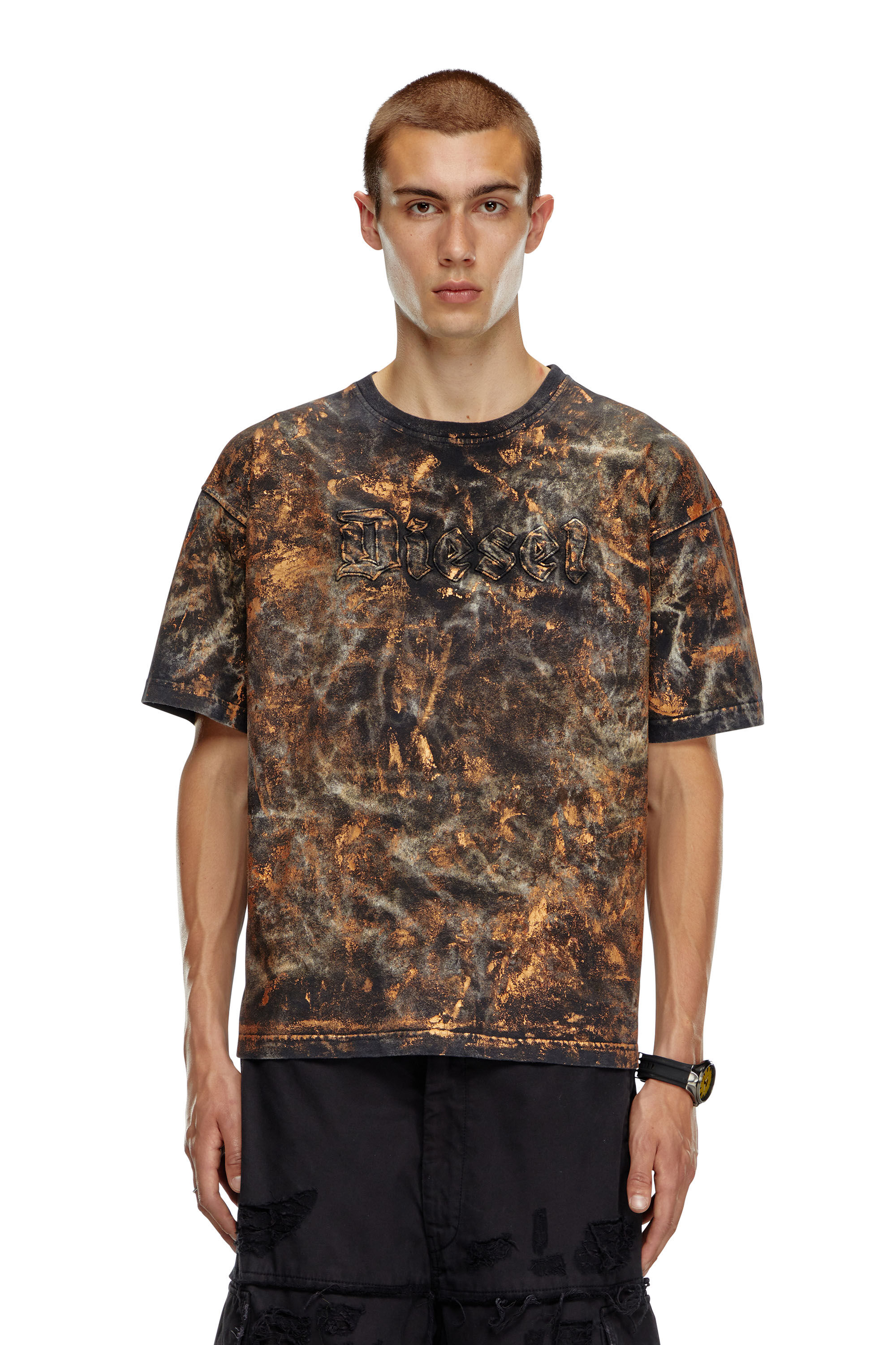 Diesel - T-BOXT-Q12, T-shirt effet sali avec lettrage à logo Homme in Marron - 3