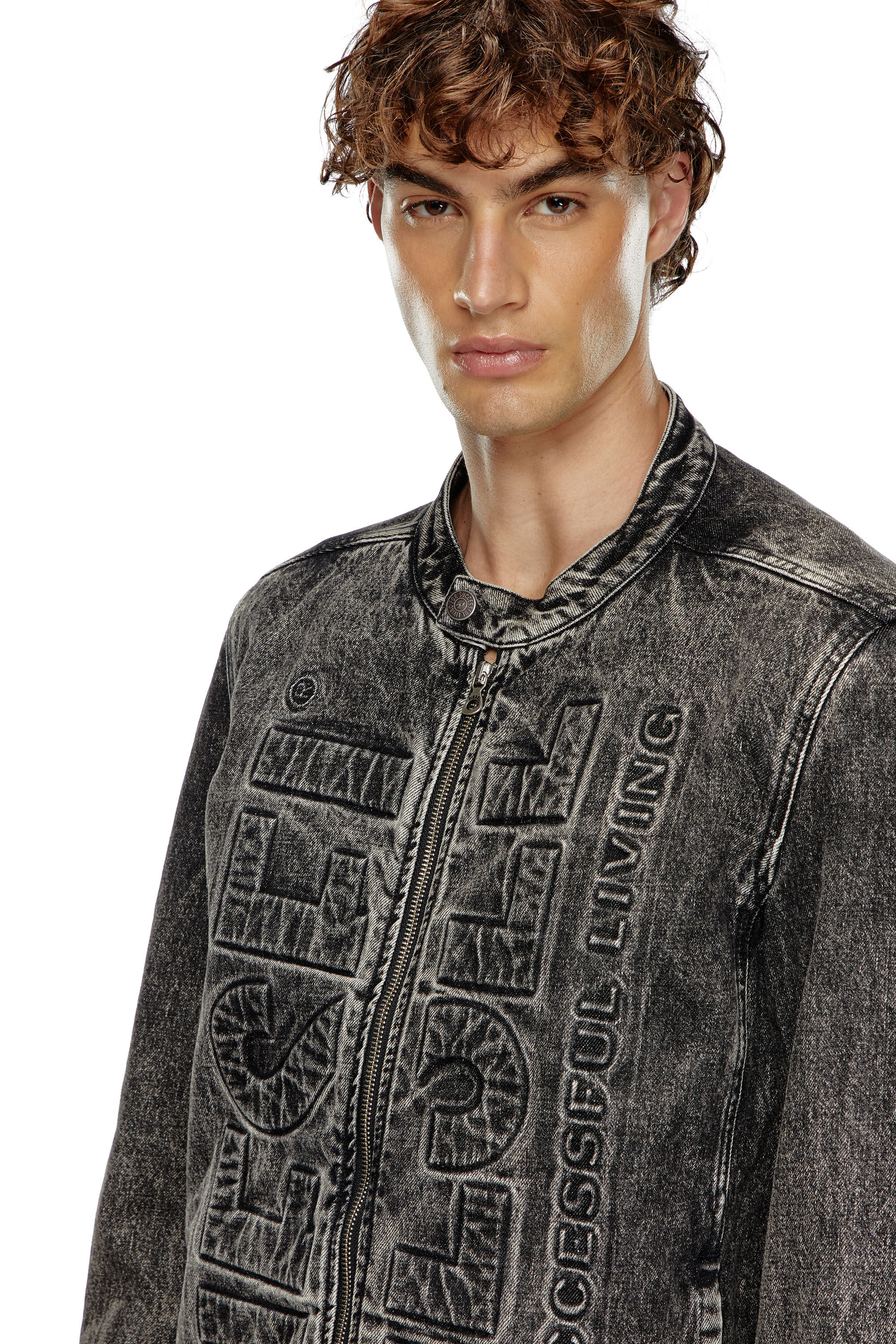 Black denim moto jacket sales