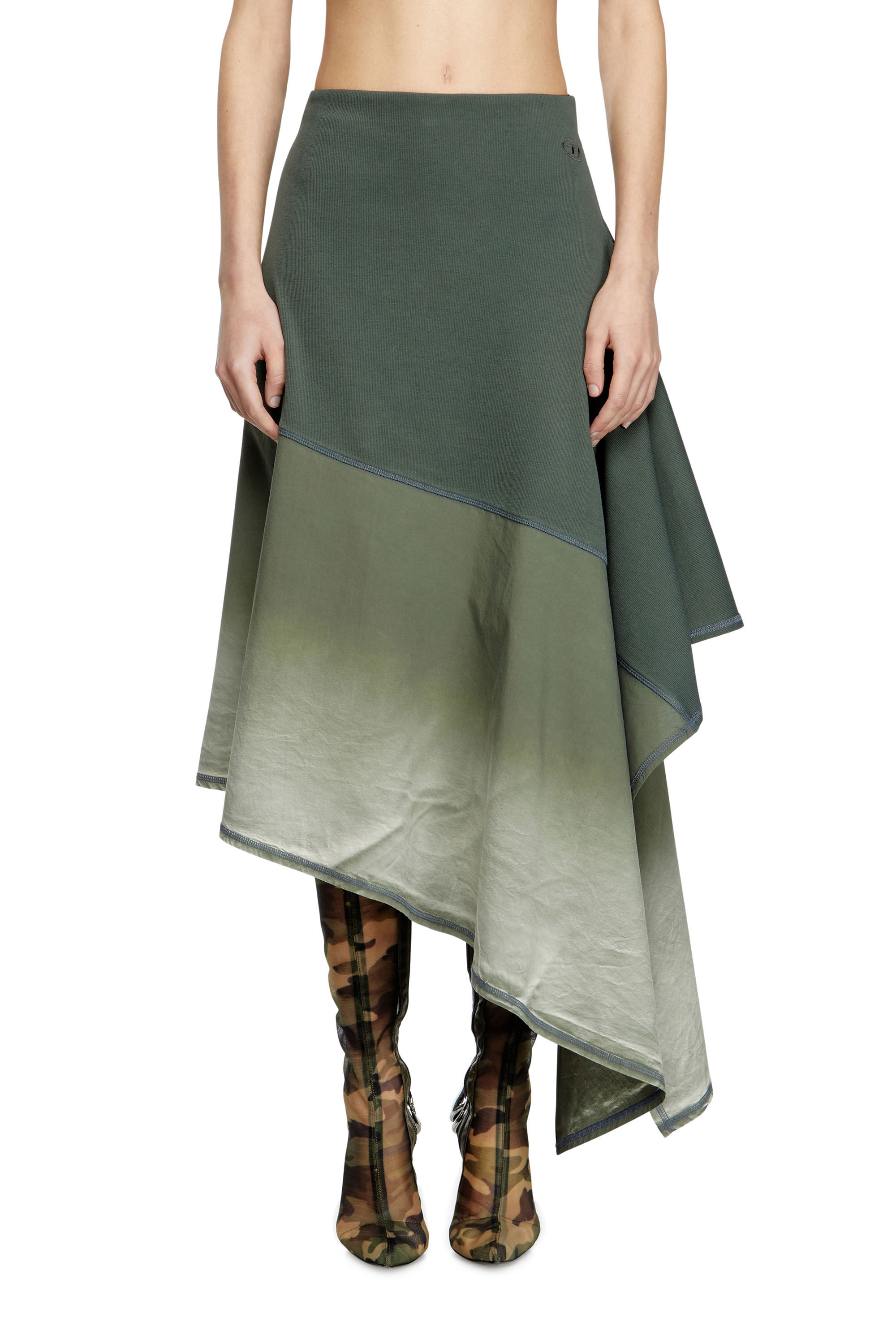 Diesel - O-MARTA, Jupe midi asymétrique épissé Femme in Vert - 3