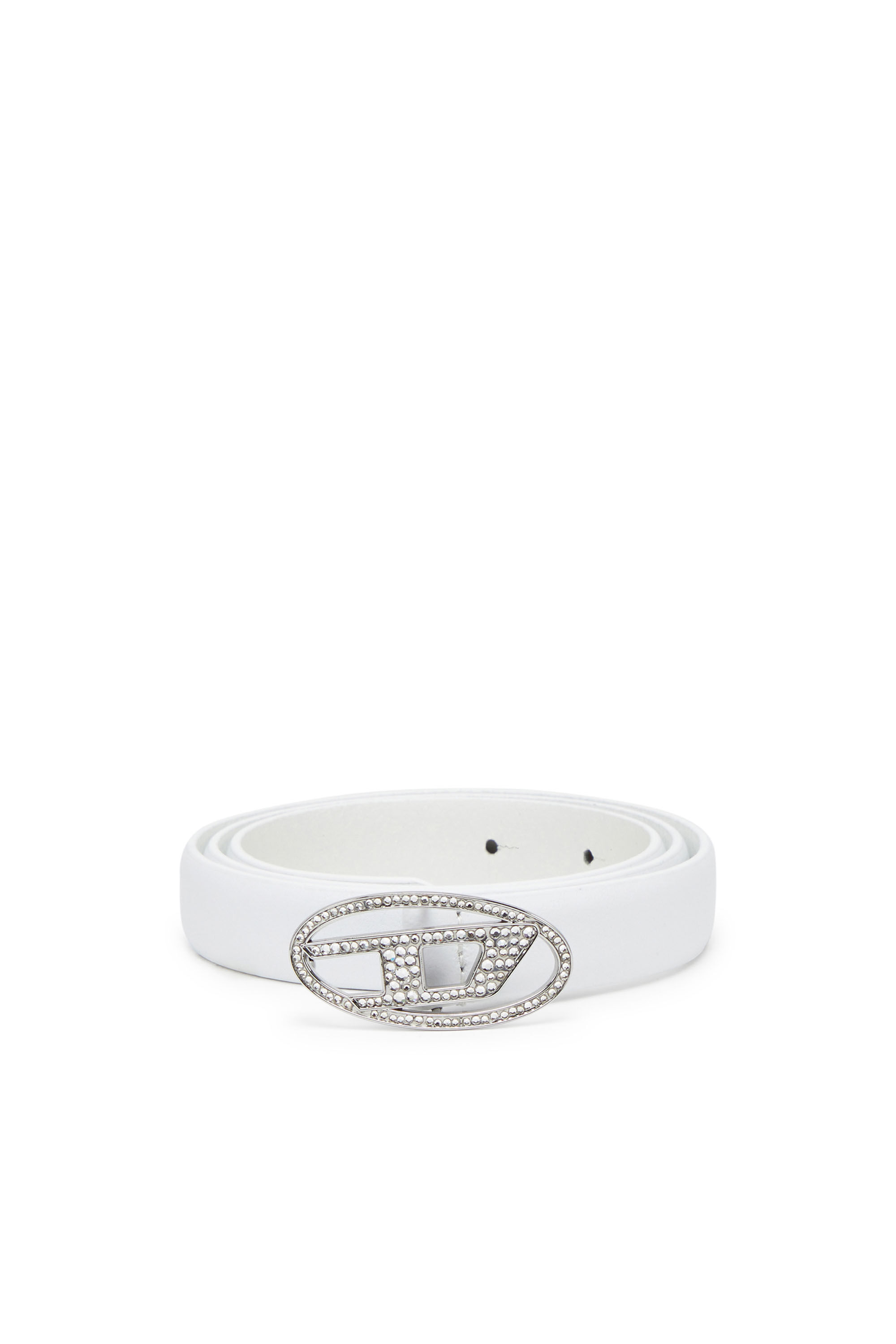 Diesel - B-1DR STRASS 20, Ceinture slim en cuir avec boucle en cristal Femme in Blanc - 1