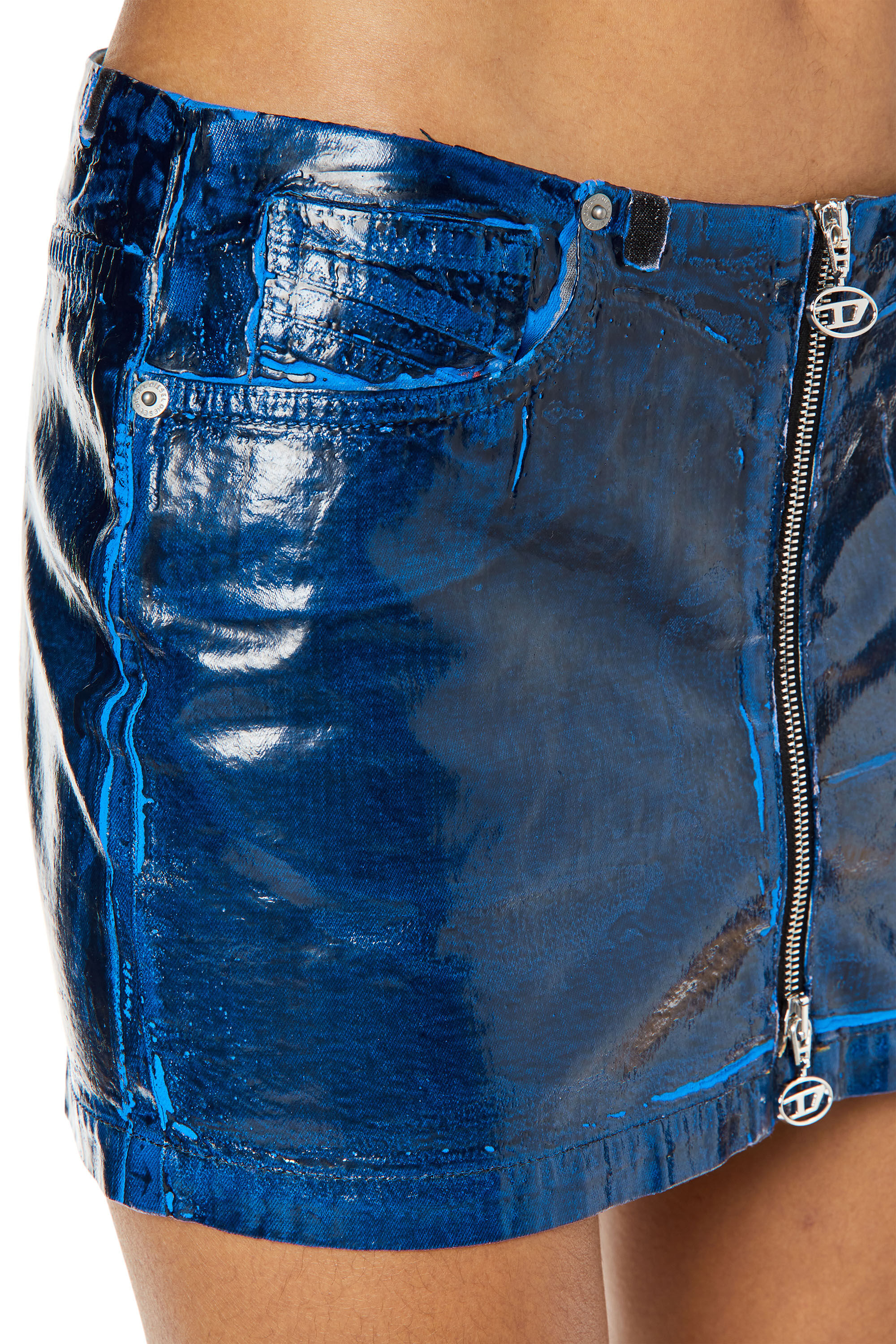 Diesel - DE-RON-FSC1, Female's Denim miniskirt with wet-effect coating in Dark Blue - 5