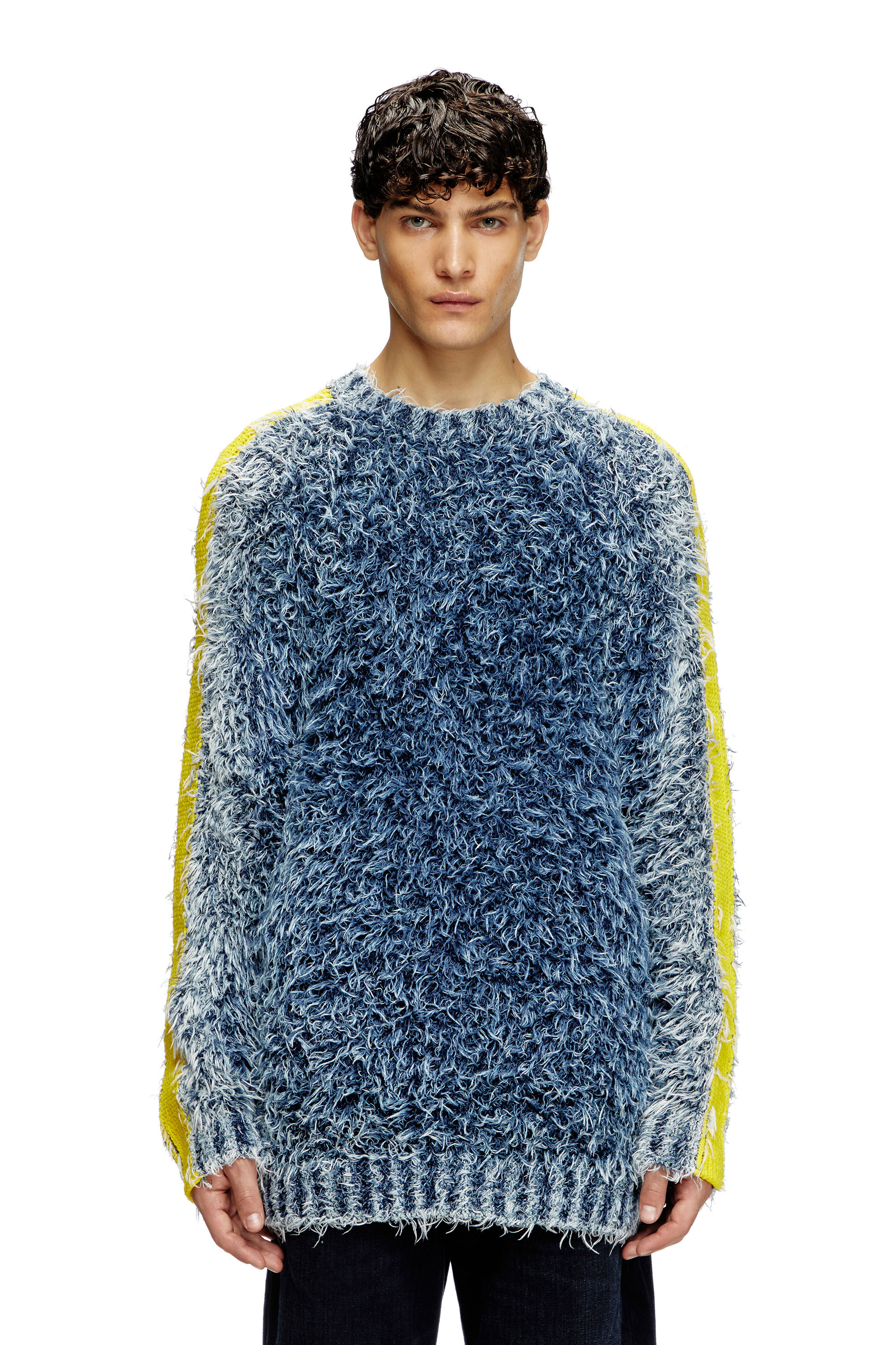 Diesel - K-DAMON, Pull en maille texturée avec bandes contrastées Homme in Bleu - 3