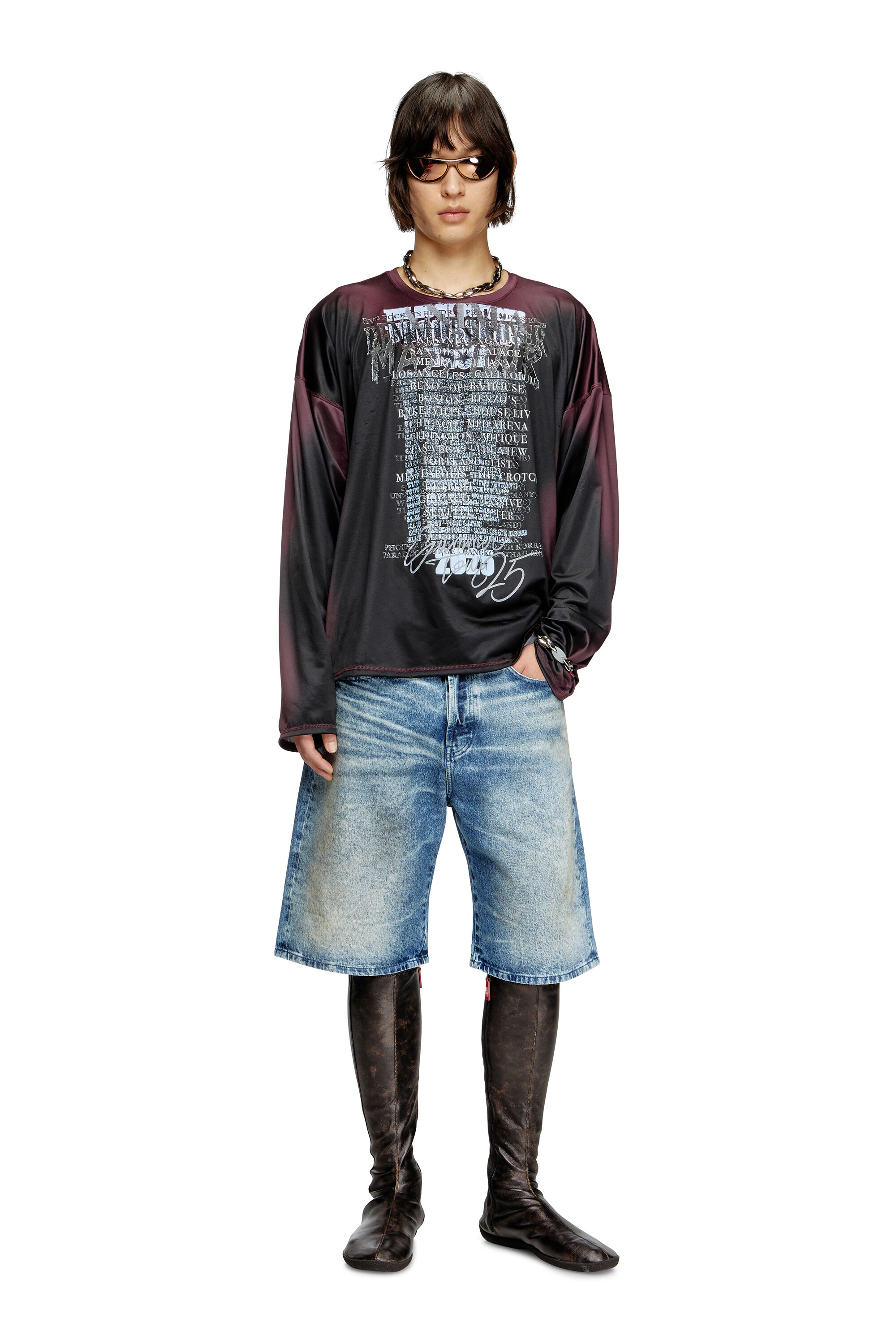 Diesel - D-RIXFORD-S, Male's Denim shorts with lyrics print in Medium Blue - 1