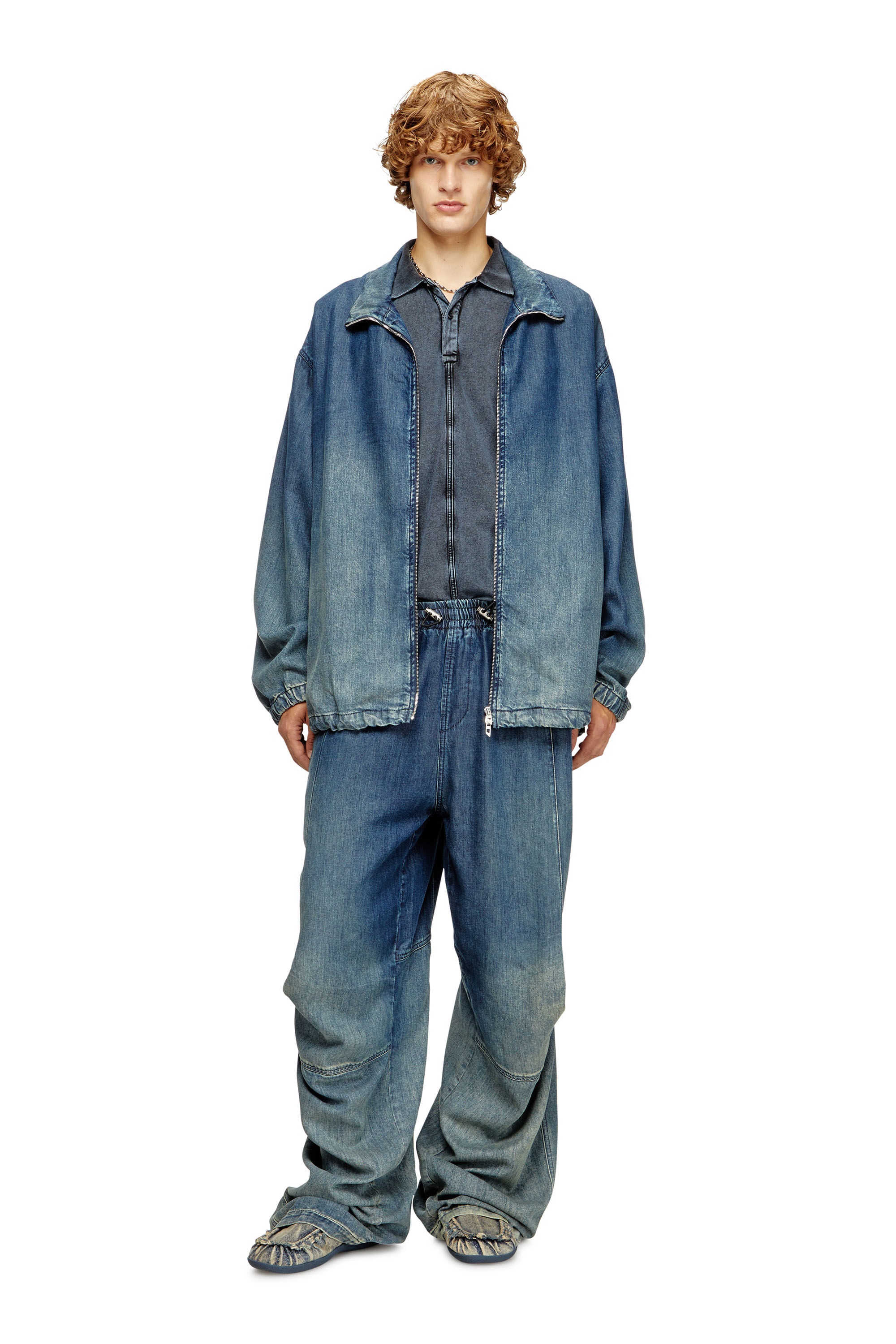 Diesel - D-KRAP-S6, Male's Zipped jacket in fluid denim in Medium Blue - 1