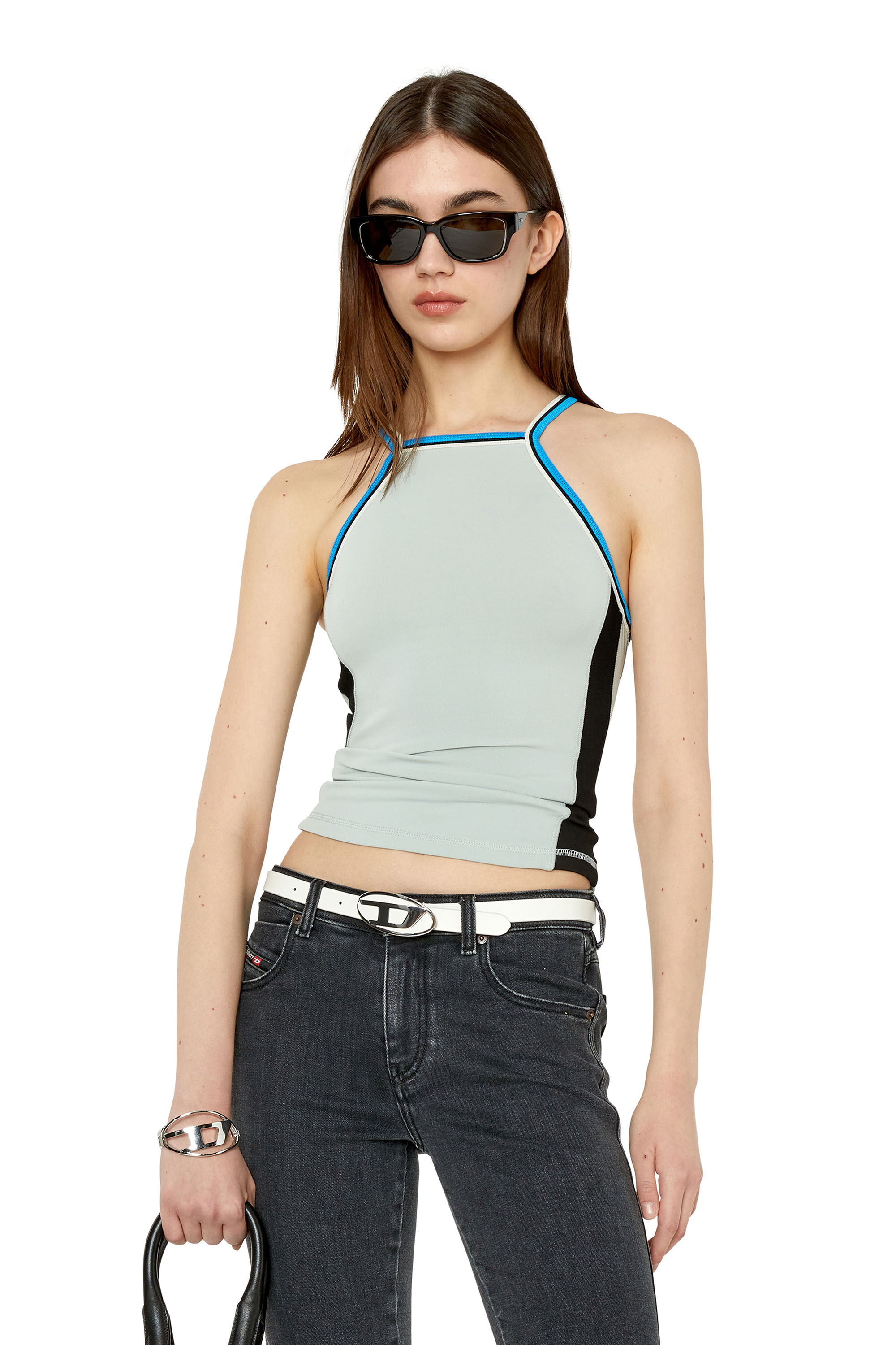 Diesel - T-AYUKI, Female's Halterneck top in colour-block jersey in Light Grey - 3