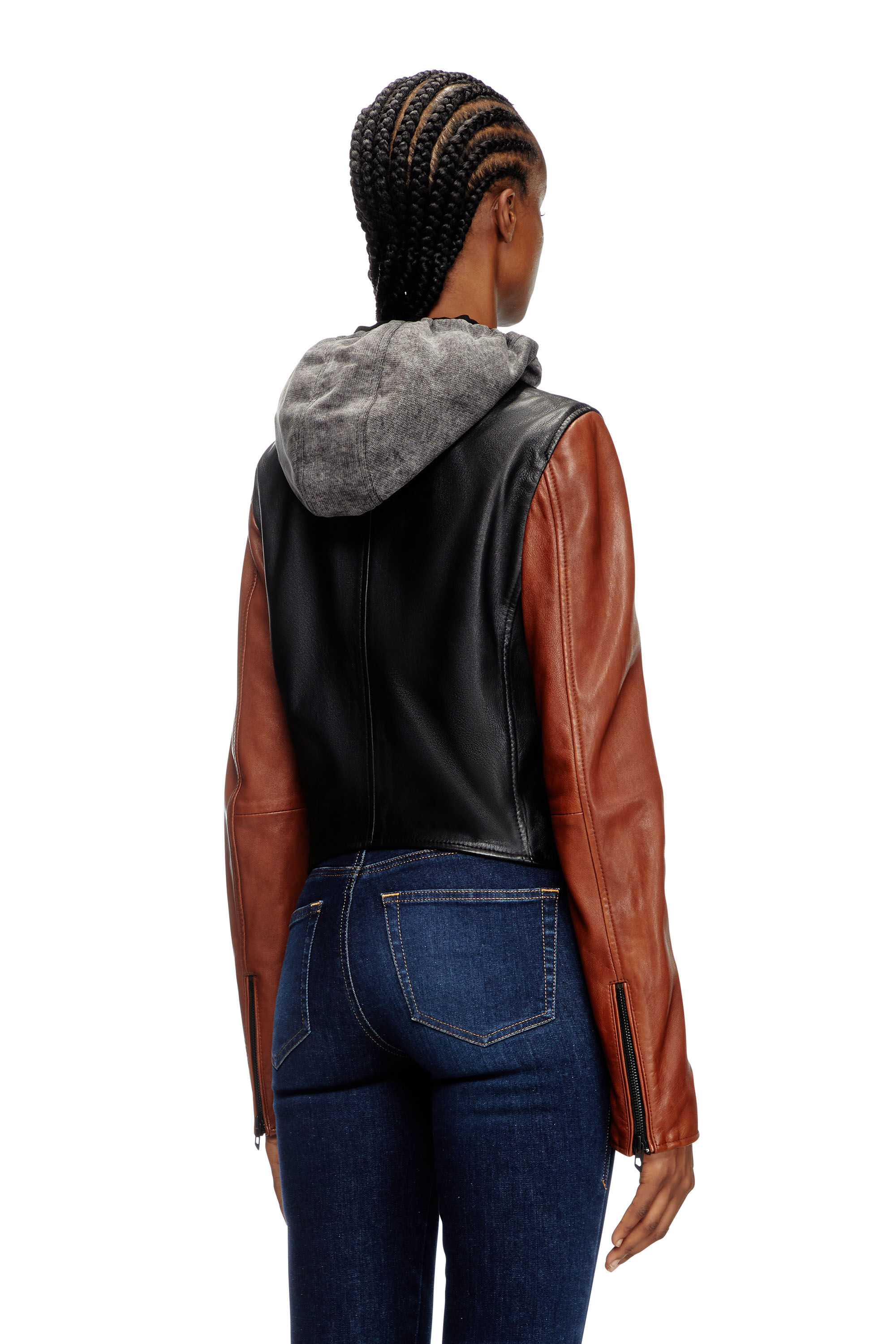 Diesel - L-OUDER, Female's Colour-block leather jacket in Black/Brown - 5