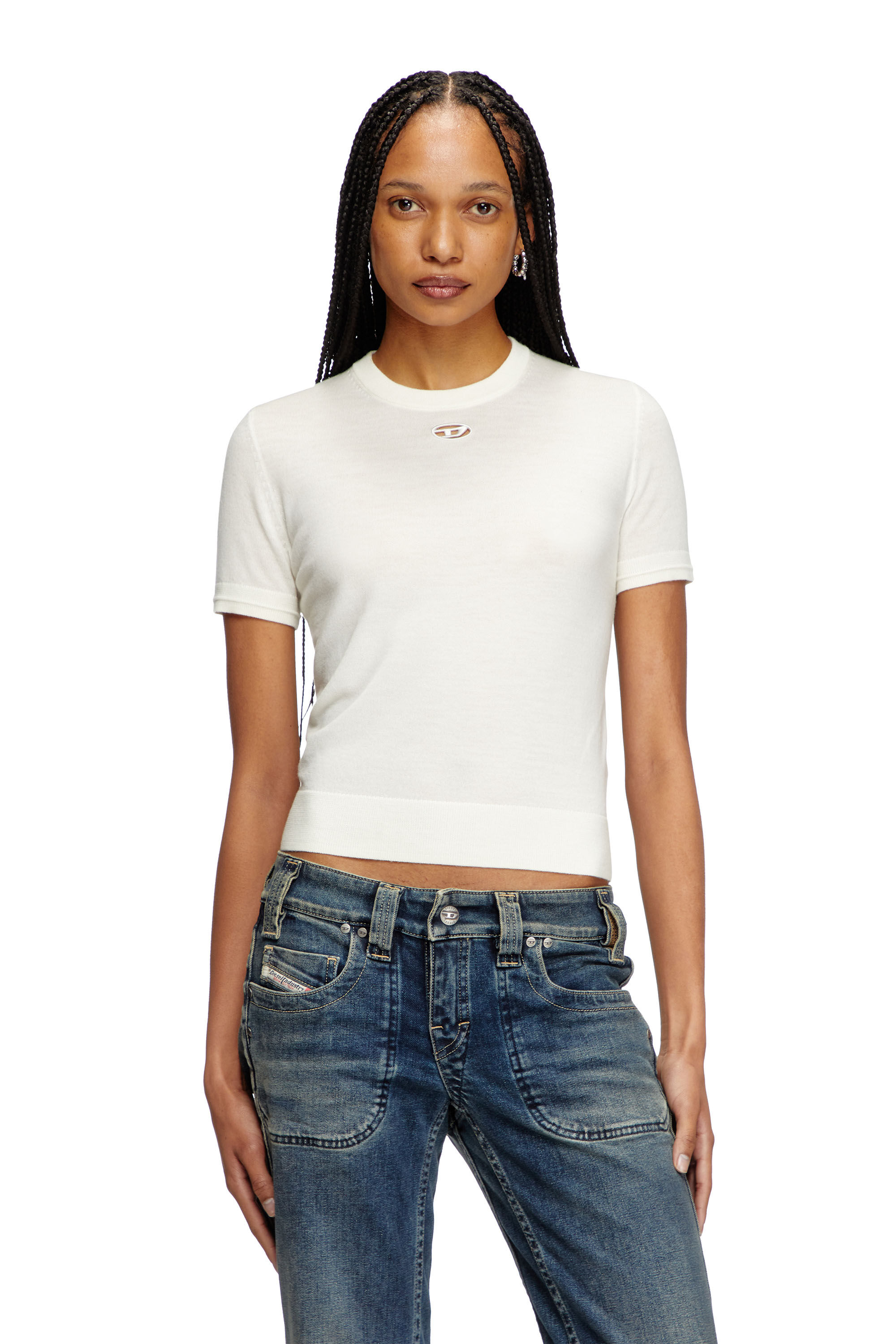 Women s Short sleeve jumper in wool White Diesel