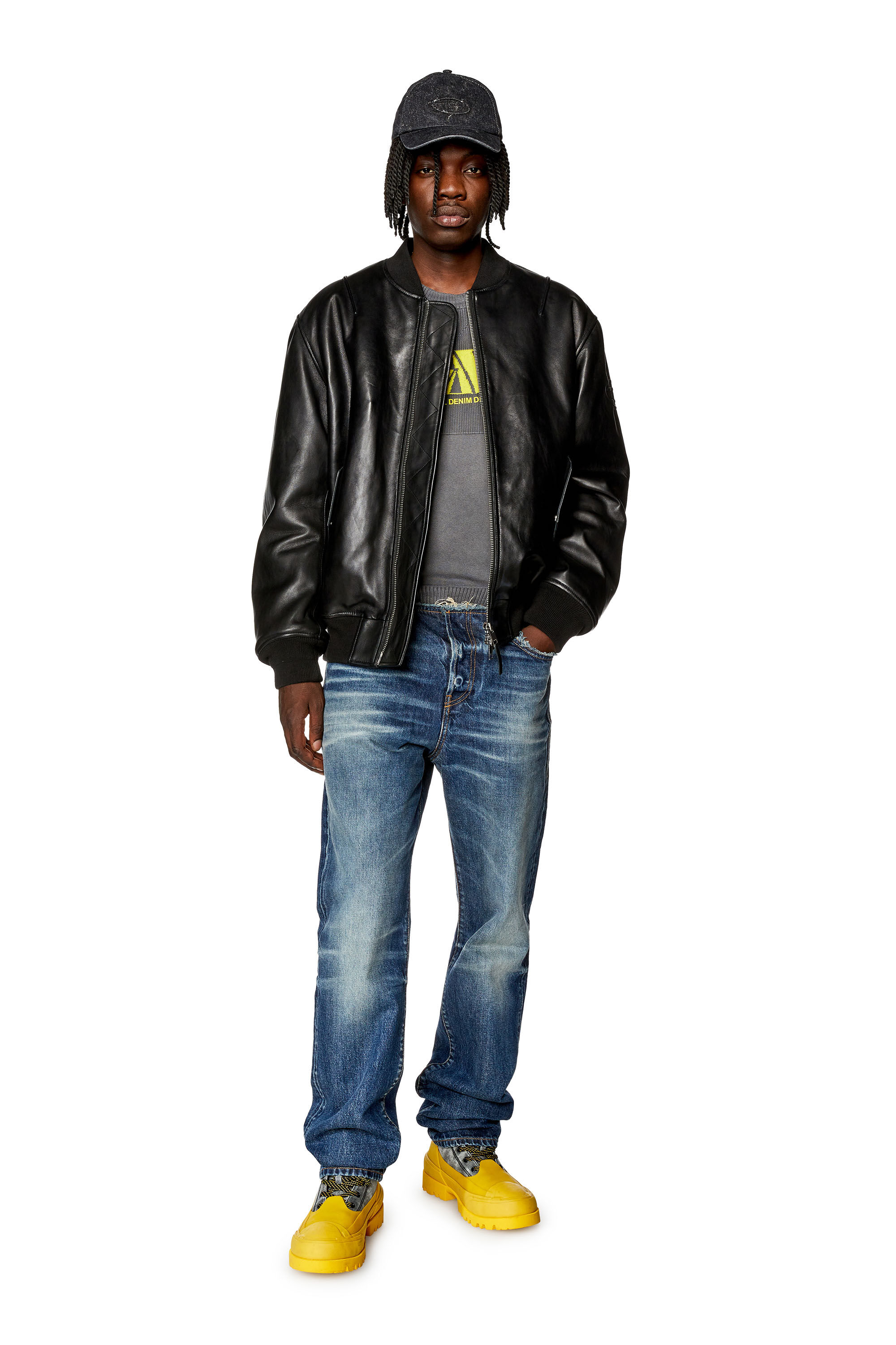 Men s Padded jacket in tumbled leather L PRITTS Diesel