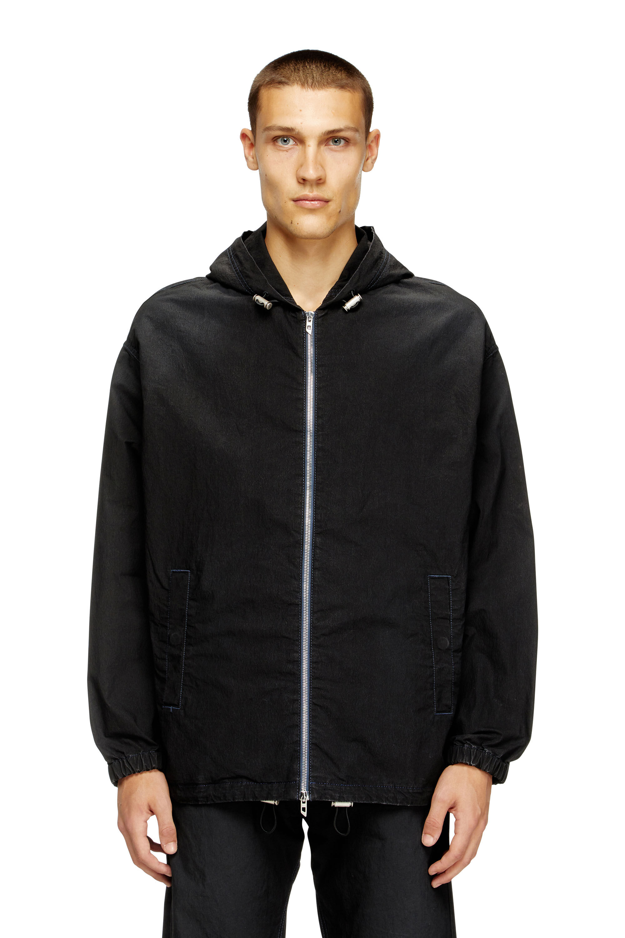 Diesel - D-WYNNY JOGG, Veste technique à capuche en tissu JoggJeans Homme in Noir - 2