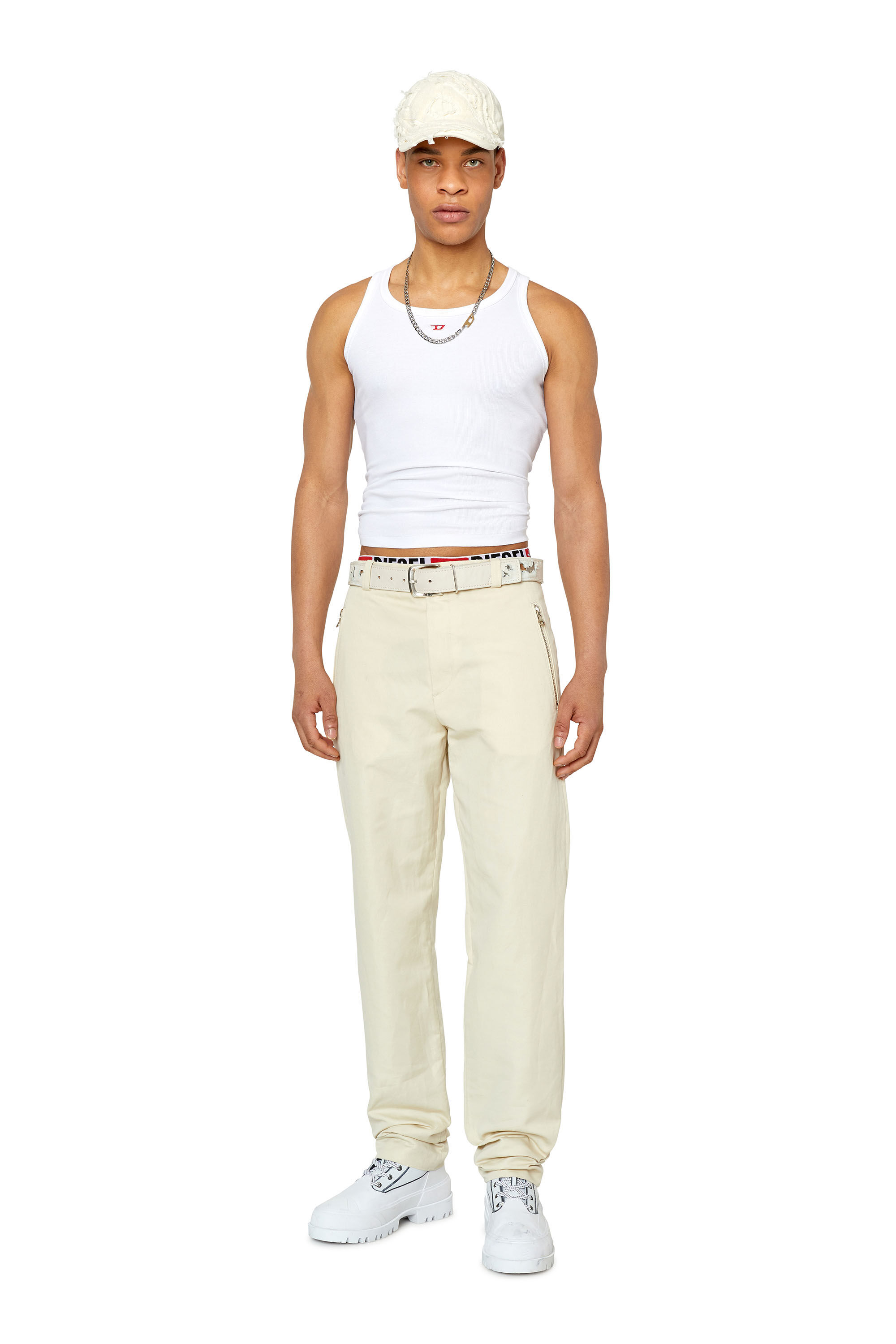 Diesel - P-HANN, Male's Cotton-linen trousers with zip pockets in White - 1