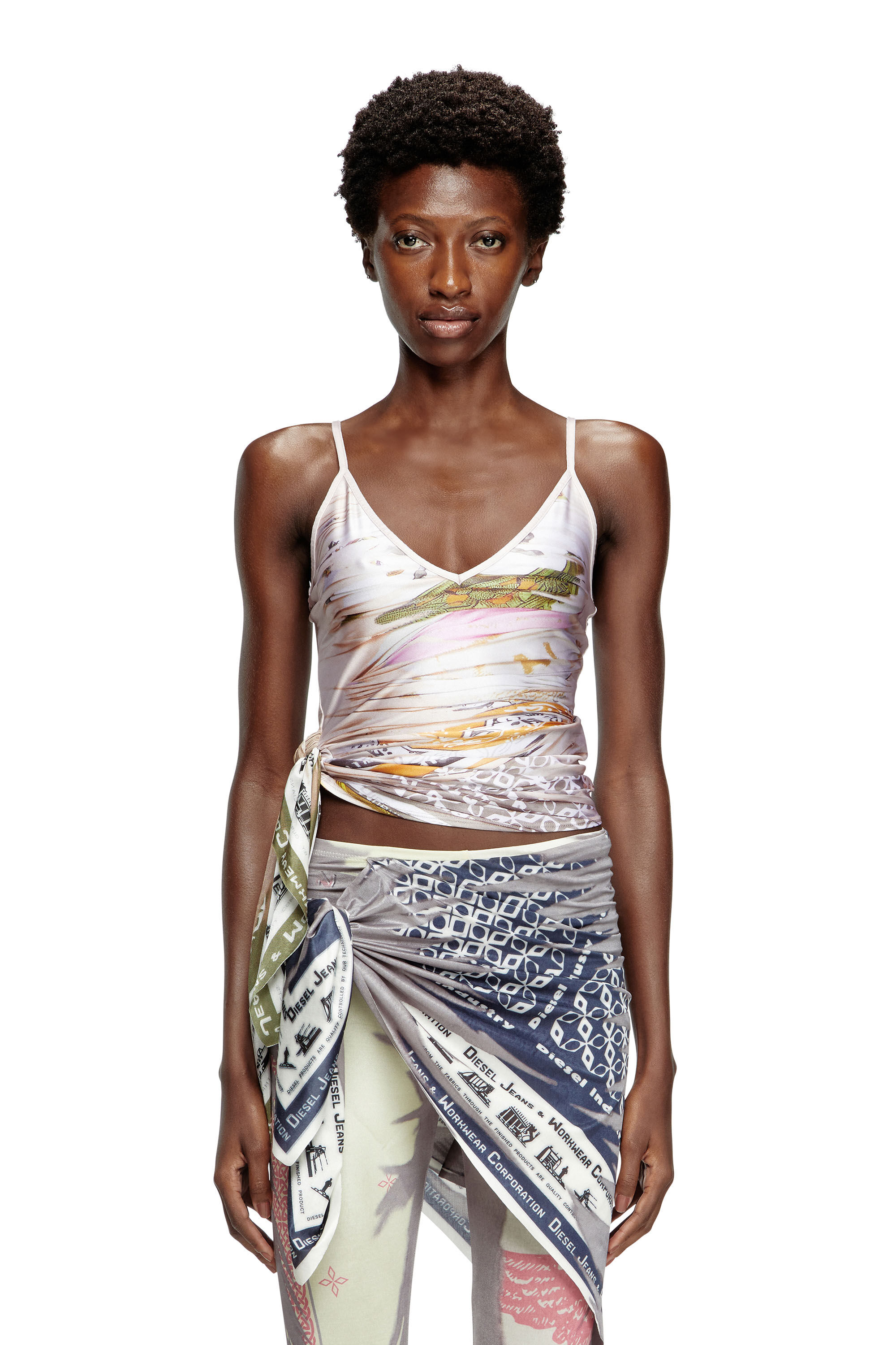 Diesel - T-LOVSKY, Female's Draped camisole with bandana knot in Green/White - 3