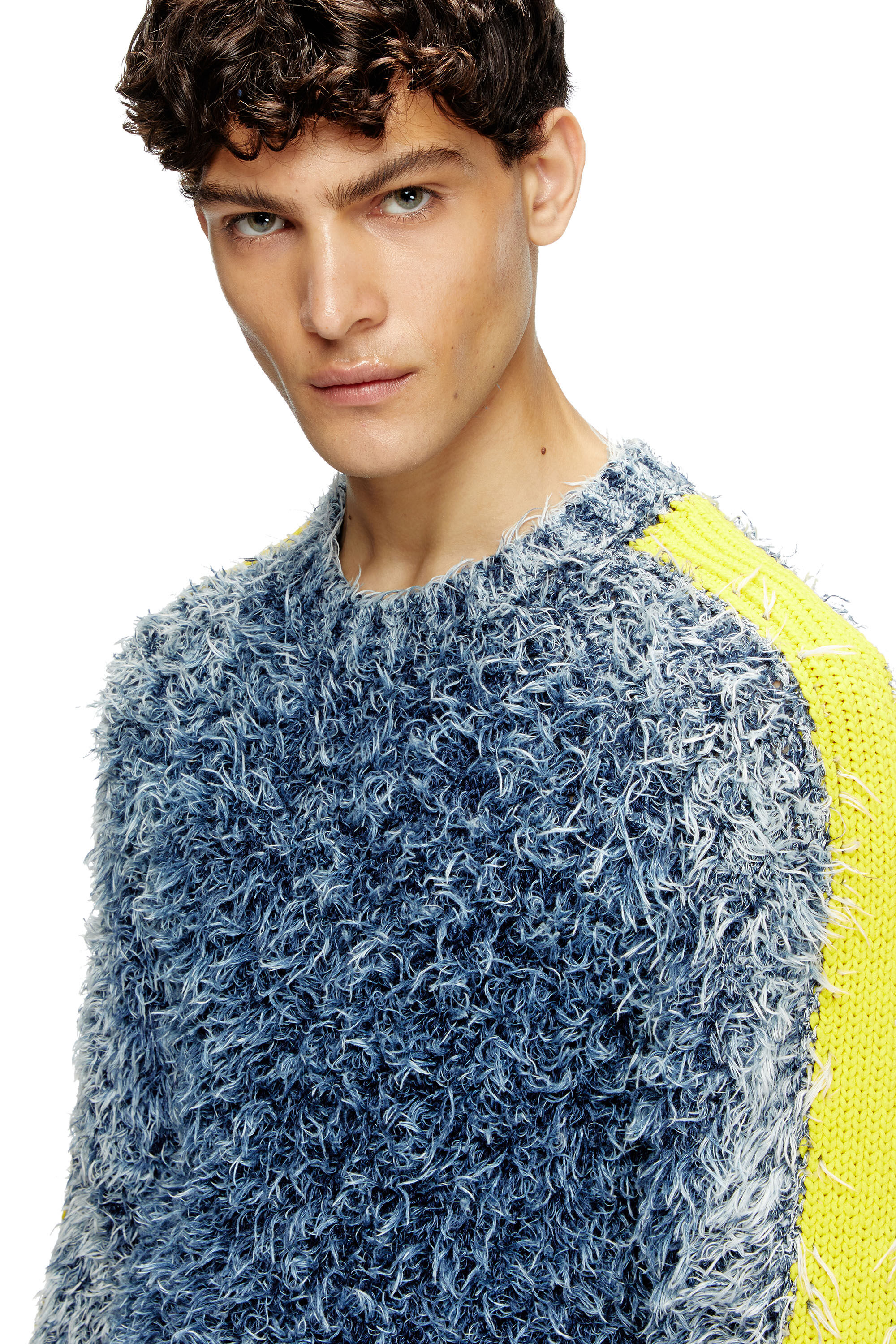 Diesel - K-DAMON, Pull en maille texturée avec bandes contrastées Homme in Bleu - 5