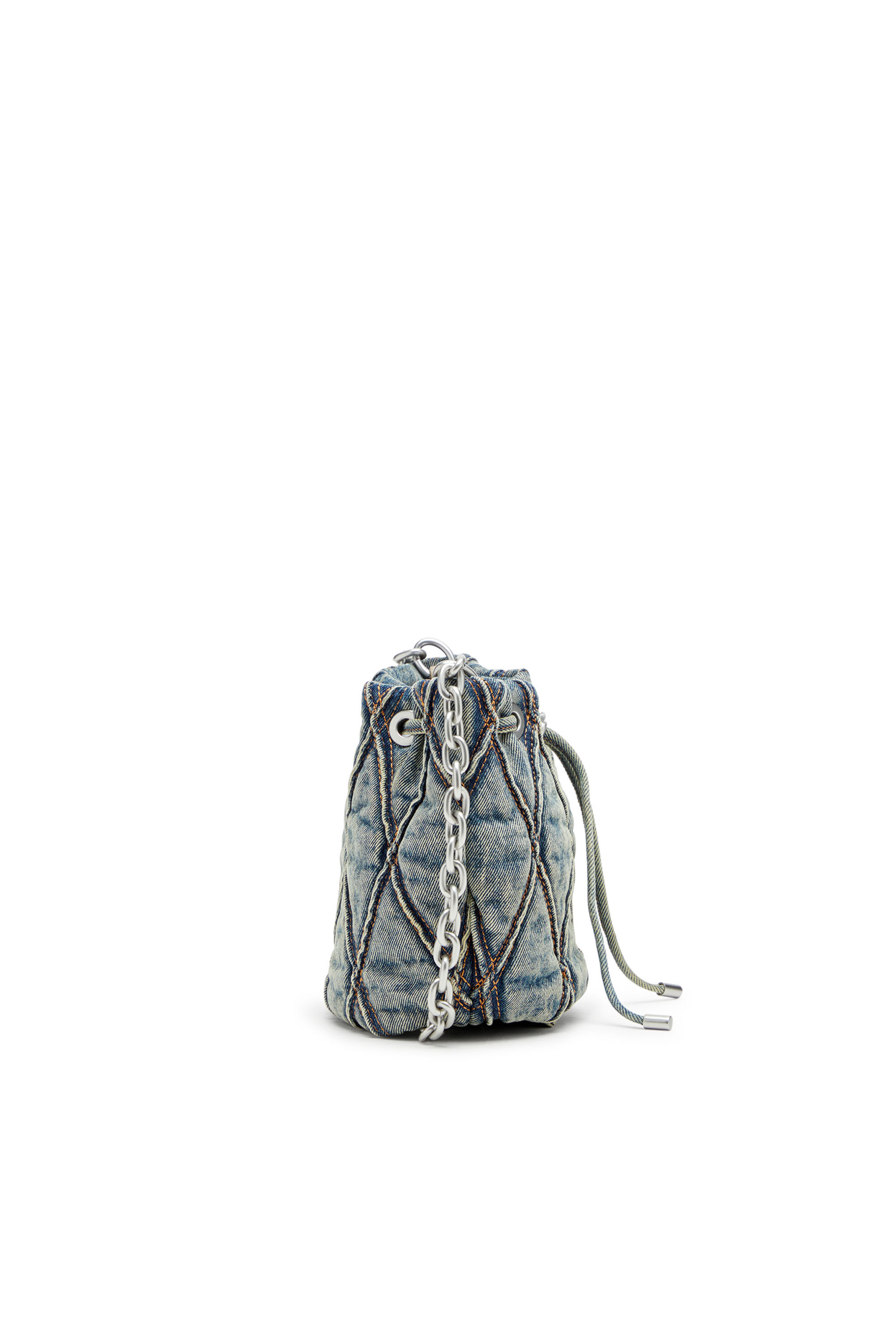 Diesel - CHARM-D BUCKET S, Charm-D S-Mini sac seau en denim matelassé à motif losange Femme in Bleu - 4