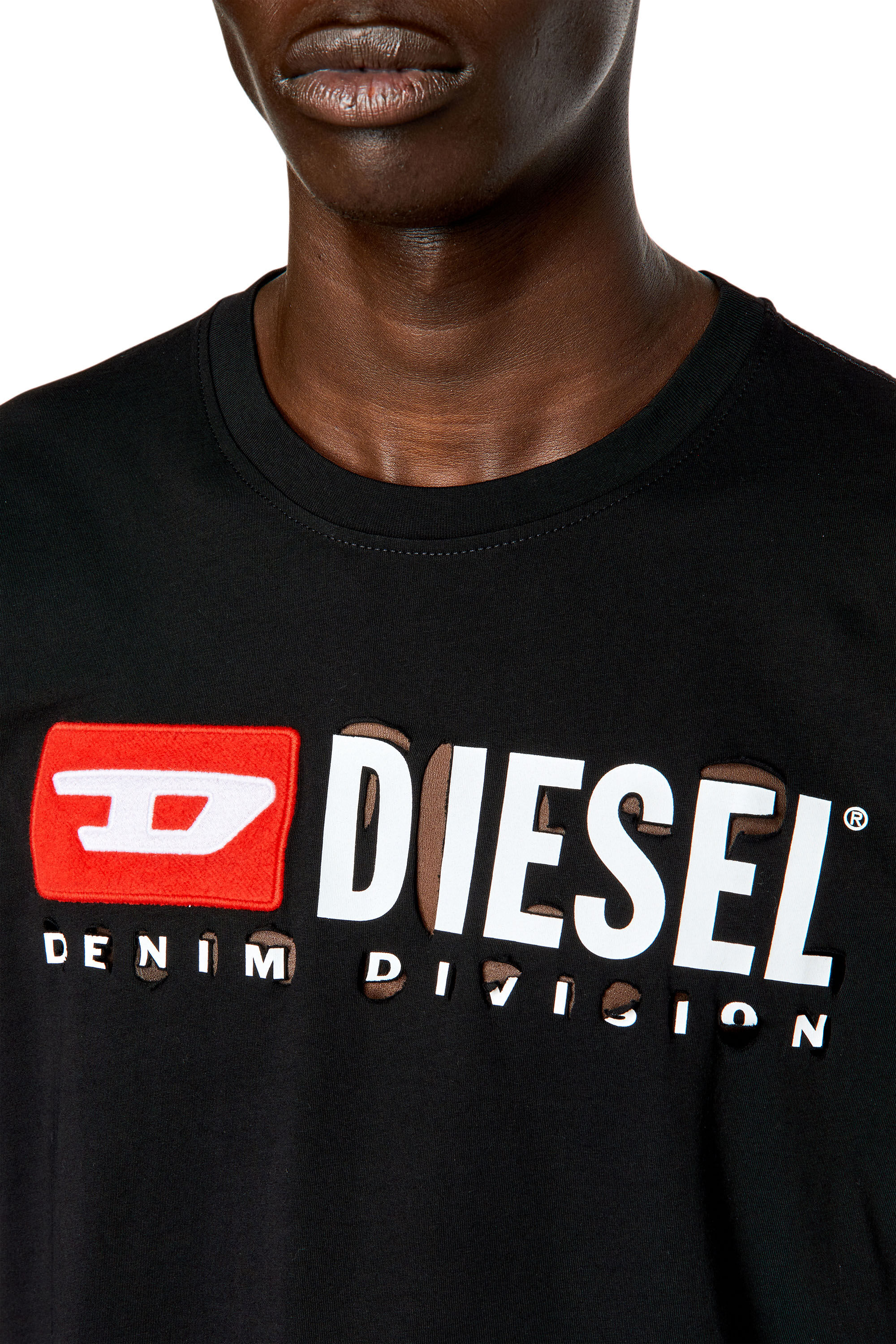 Diesel - T-JUST-DIVSTROYED, T-shirt avec lettrage peel-off Homme in Noir - 4