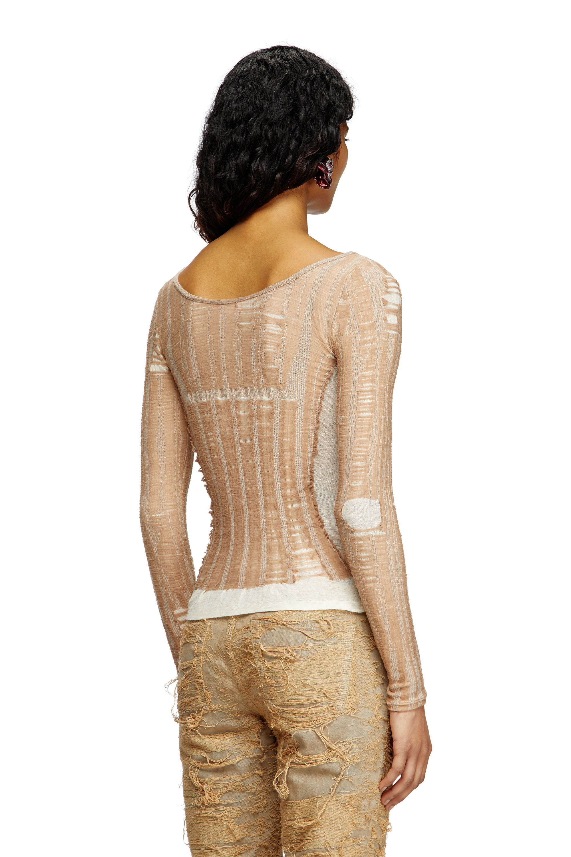 Diesel - M-CALAI, Top sans coutures avec illusion de lingerie Femme in Beige - 4