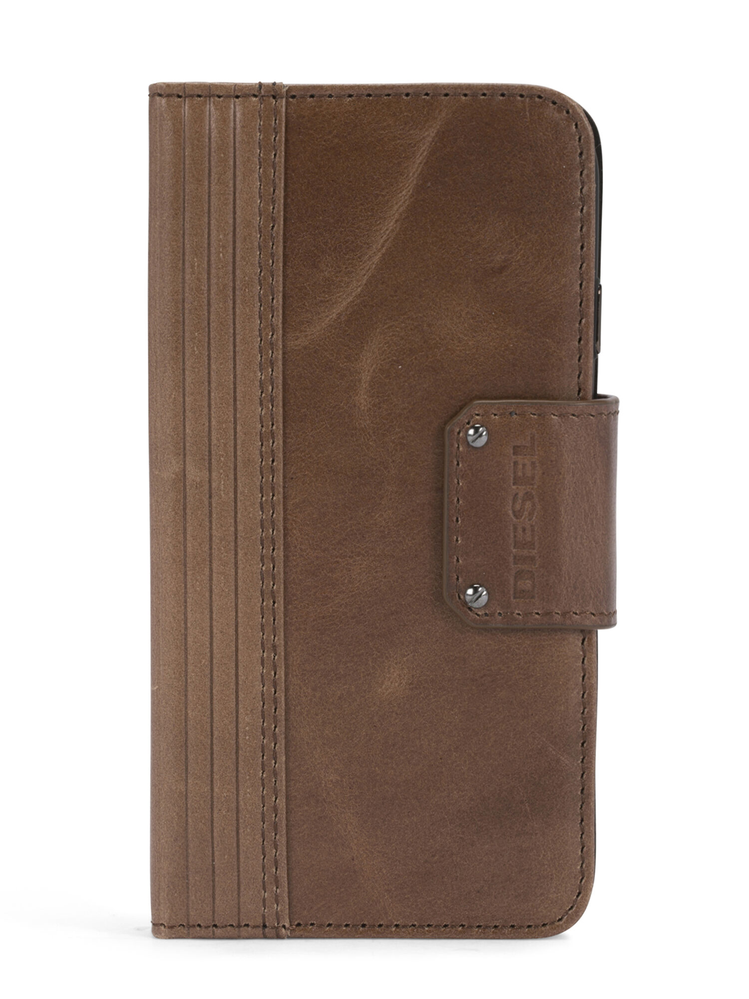 Diesel - BROWN LINED LEATHER IPHONE 8/7 FOLIO,  - Image 1
