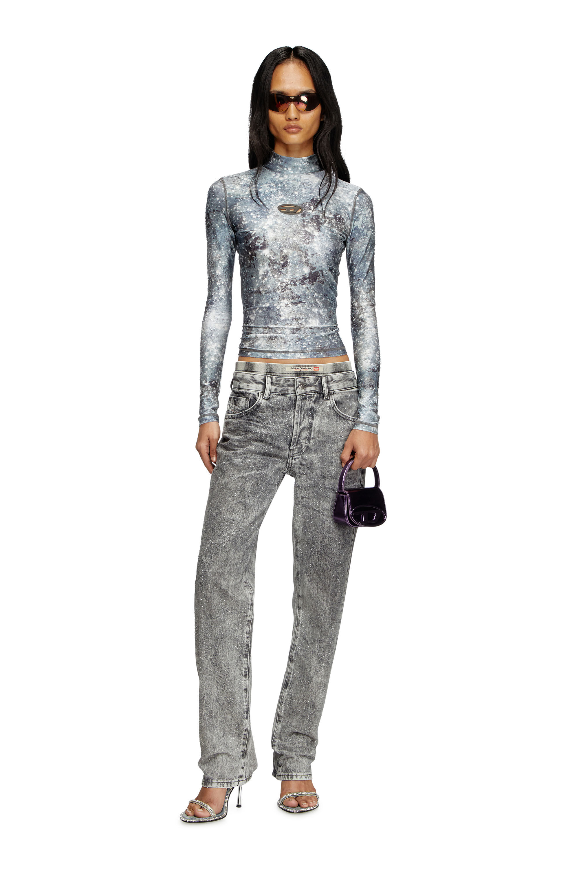 Diesel - T-AKARA, Female's Long sleeved turtle neck top in Blue/Grey - 1