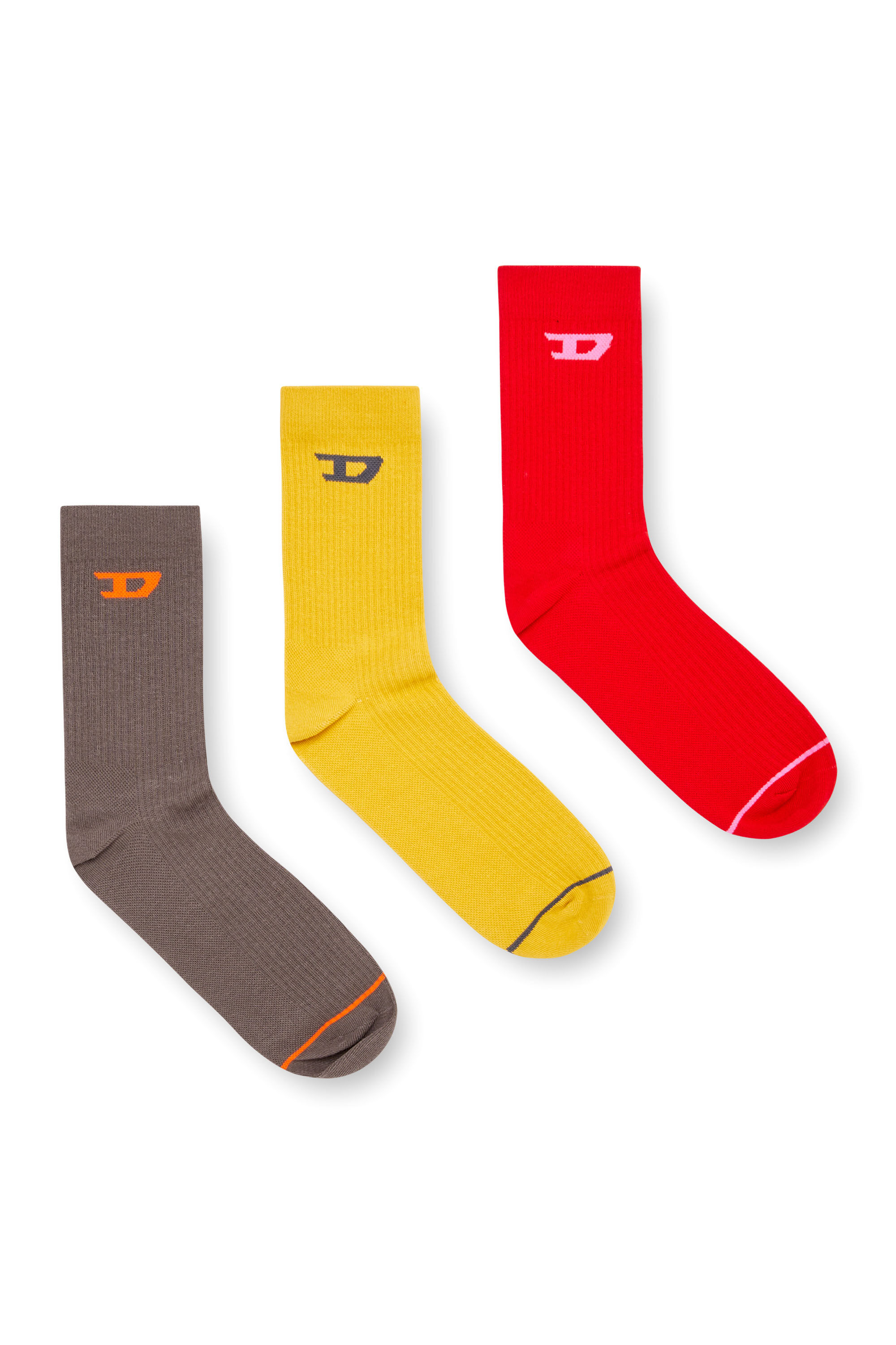 Diesel - SKM-D-TENNIS-CREW-17,5, Male's Three-pack ribbed socks with D logo in Orange/Yellow - 1