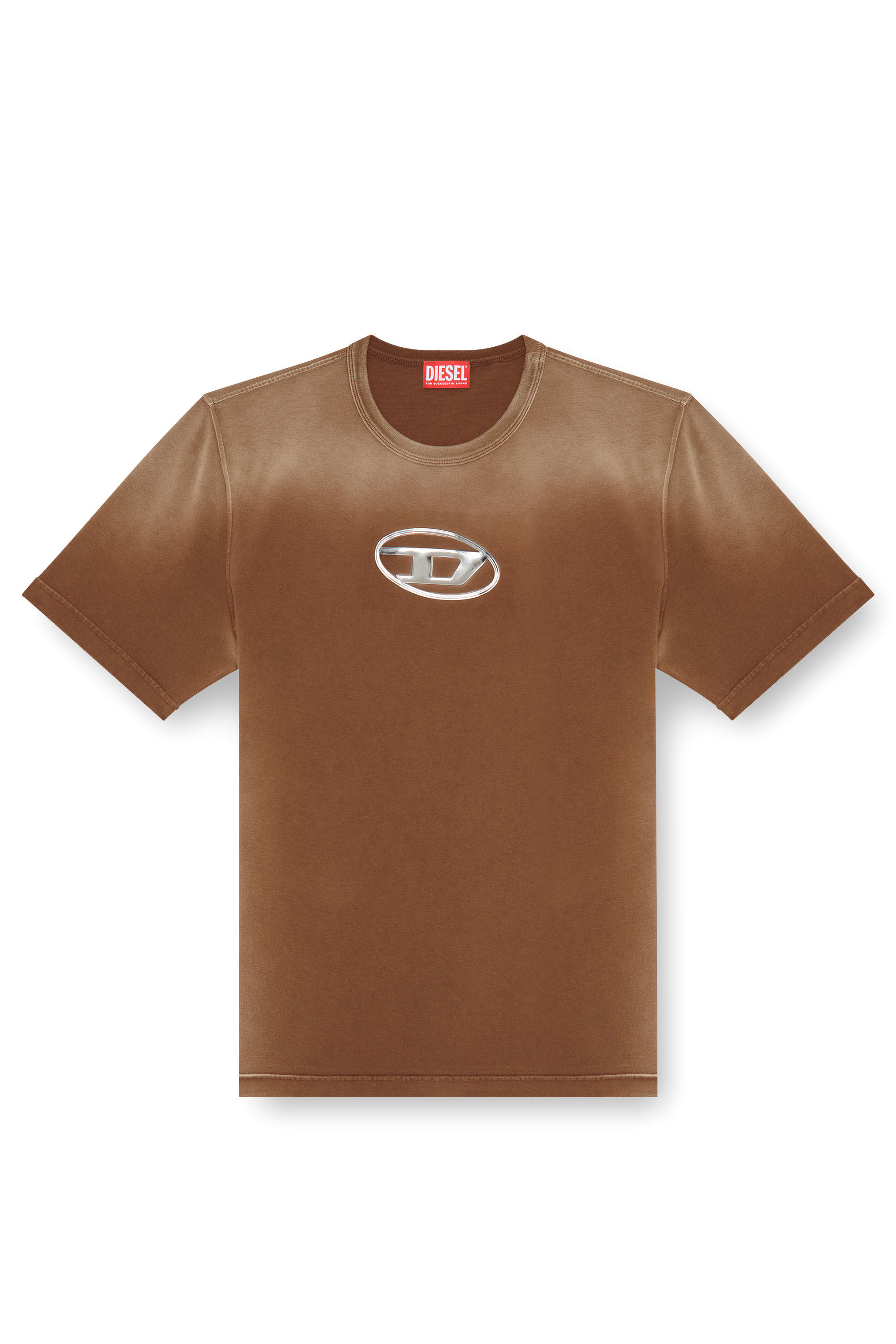 Diesel - T-ADJUST-Q8, Male's Faded T-shirt with cut-out Oval D logo in Brown - 2