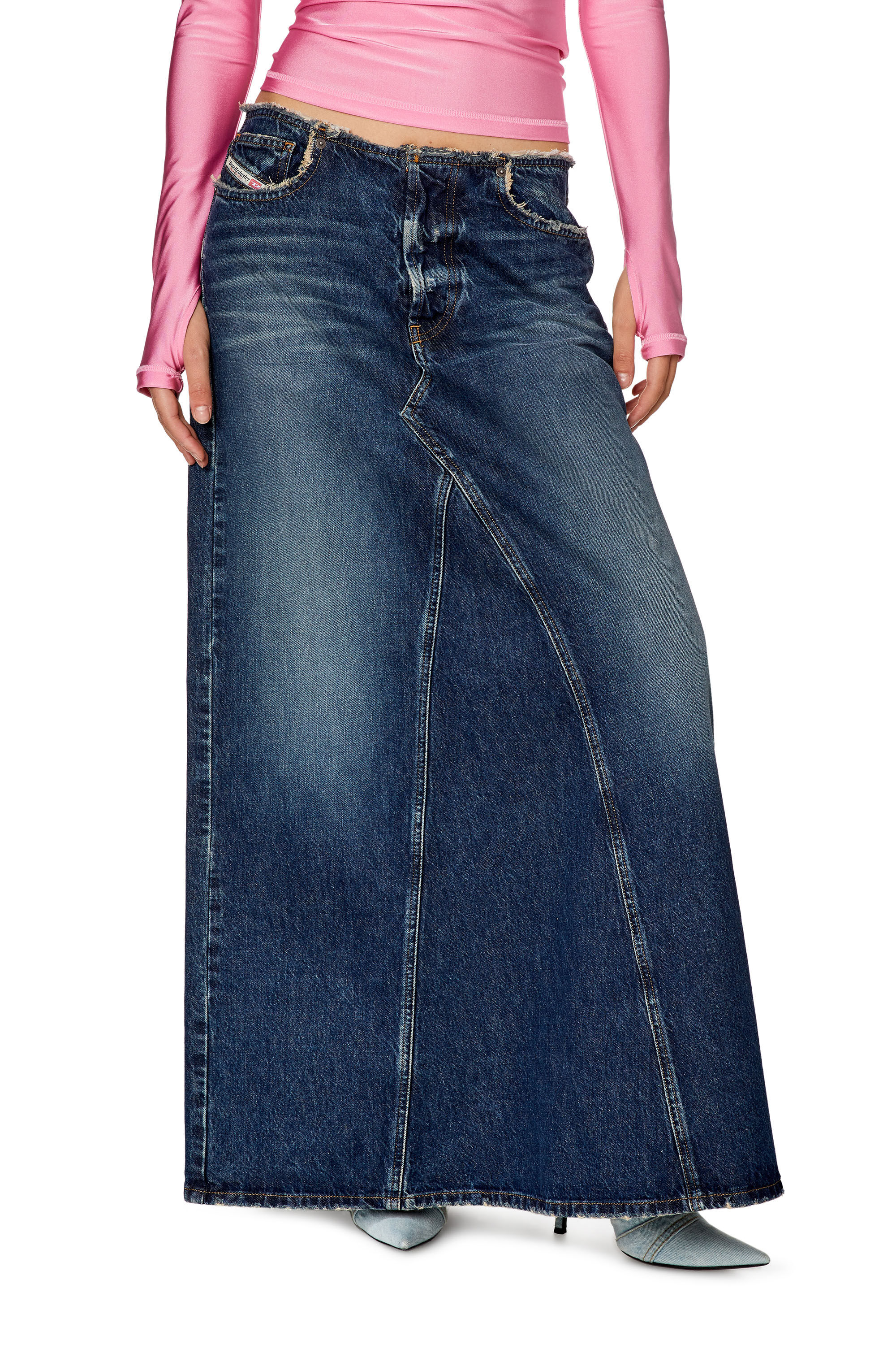 Diesel - DE-PAGO-S, Jupe longue avec taille cut-off Femme in Bleu - 3