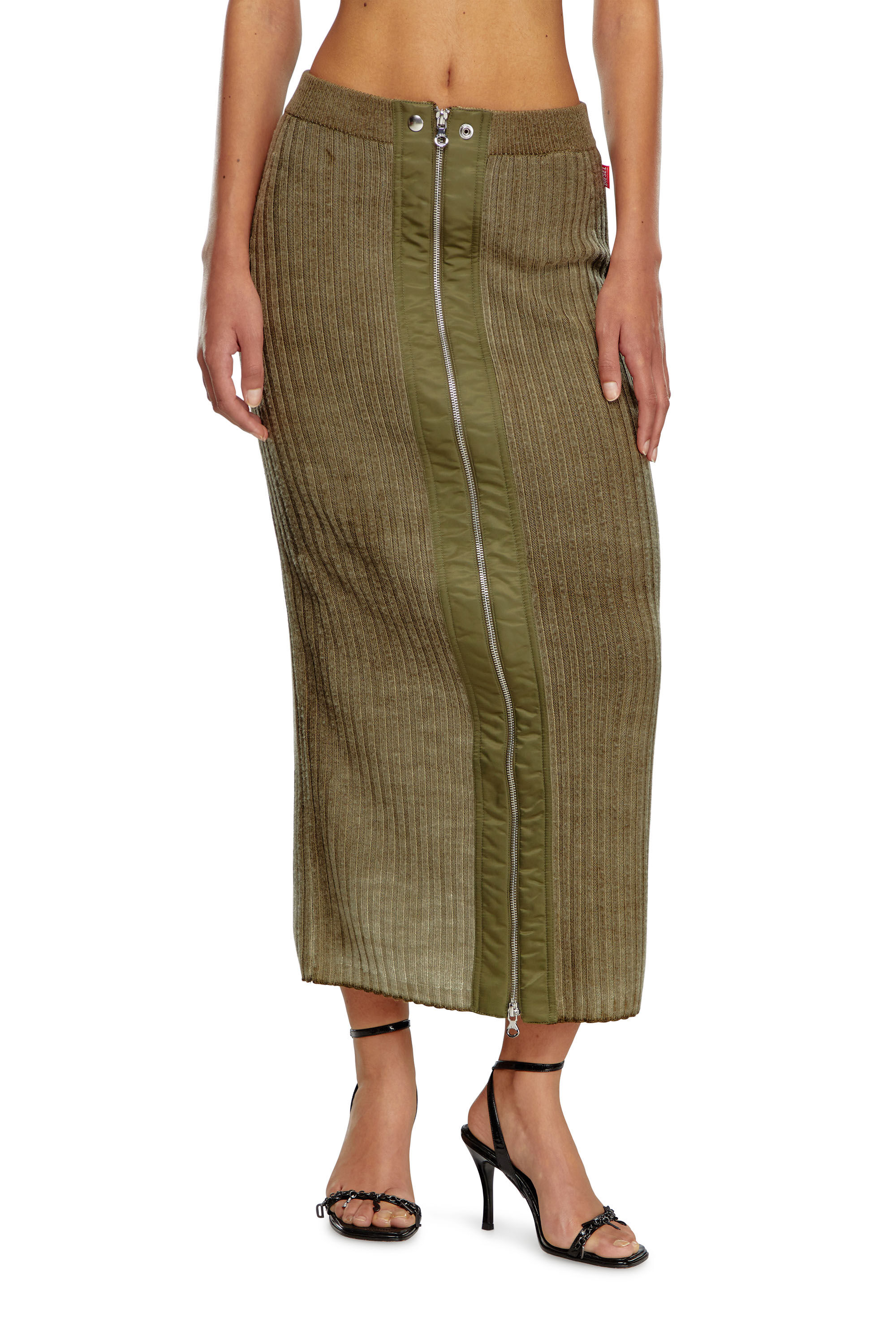 Women s Midi skirt in treated wool knit Green Diesel