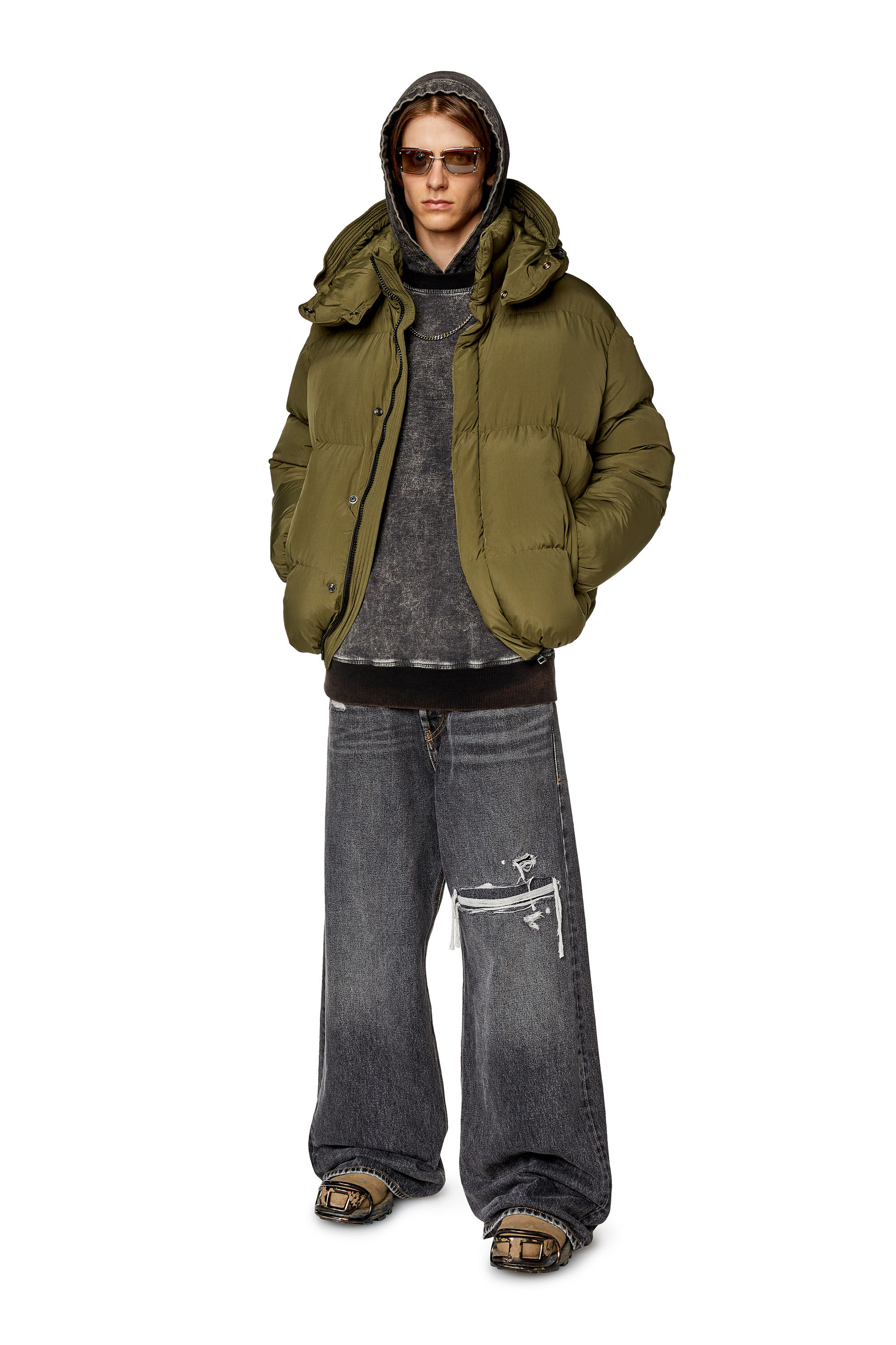 Diesel - W-ROLFYS-FD, Veste doudoune avec capuche amovible Homme in Vert - 1