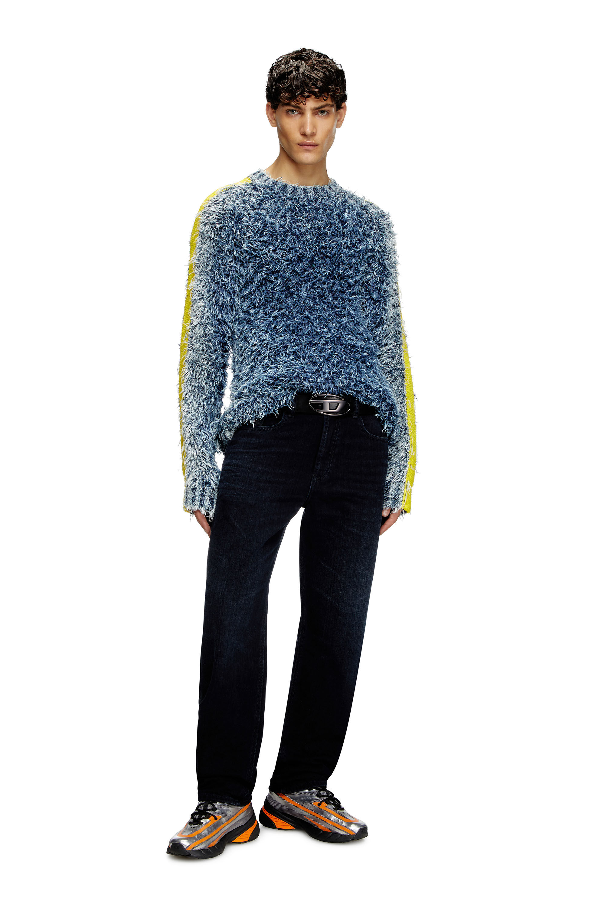 Diesel - K-DAMON, Pull en maille texturée avec bandes contrastées Homme in Bleu - 1