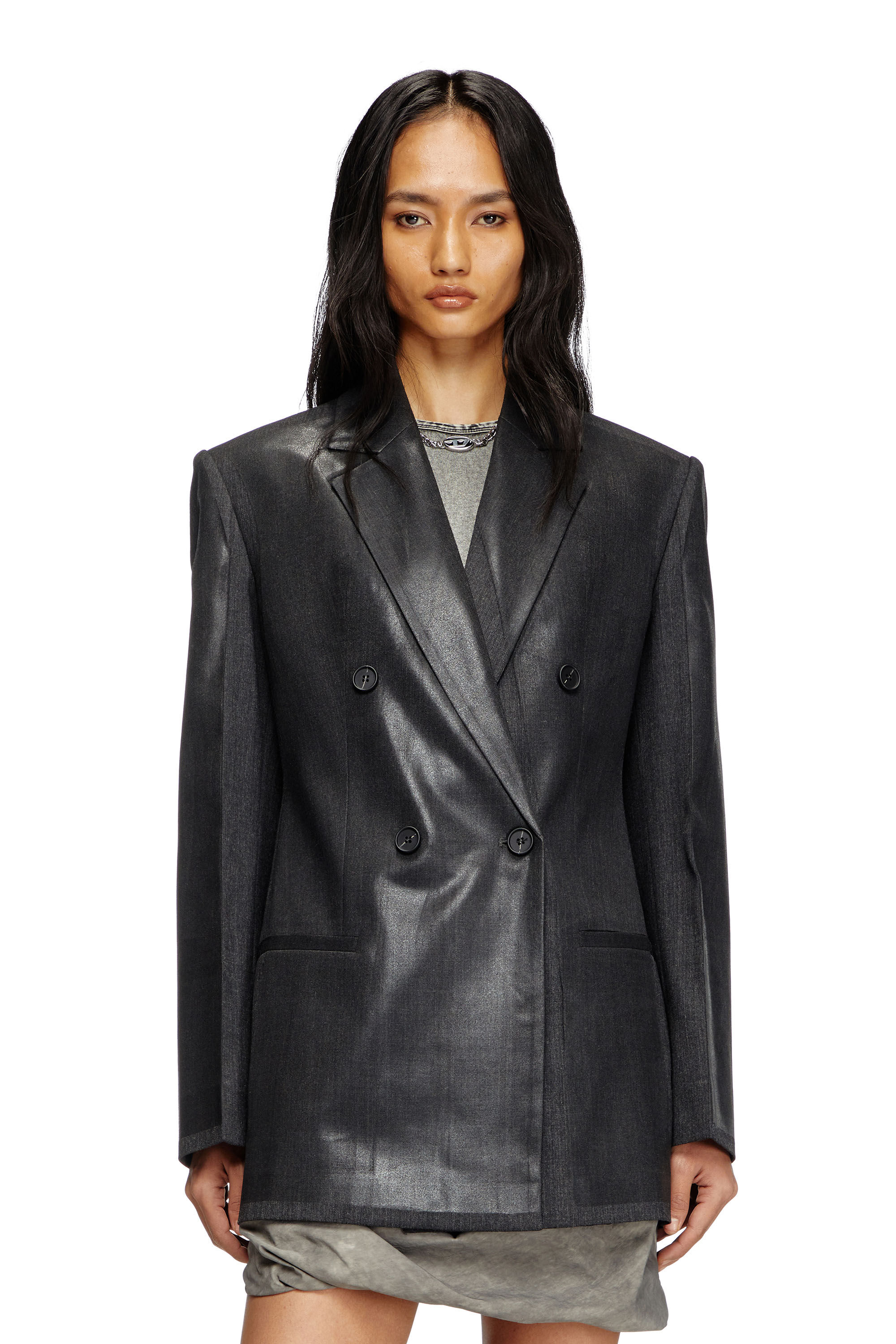 Diesel - G-ALLANT, Female's Double-breasted blazer with coated front in Black - 3