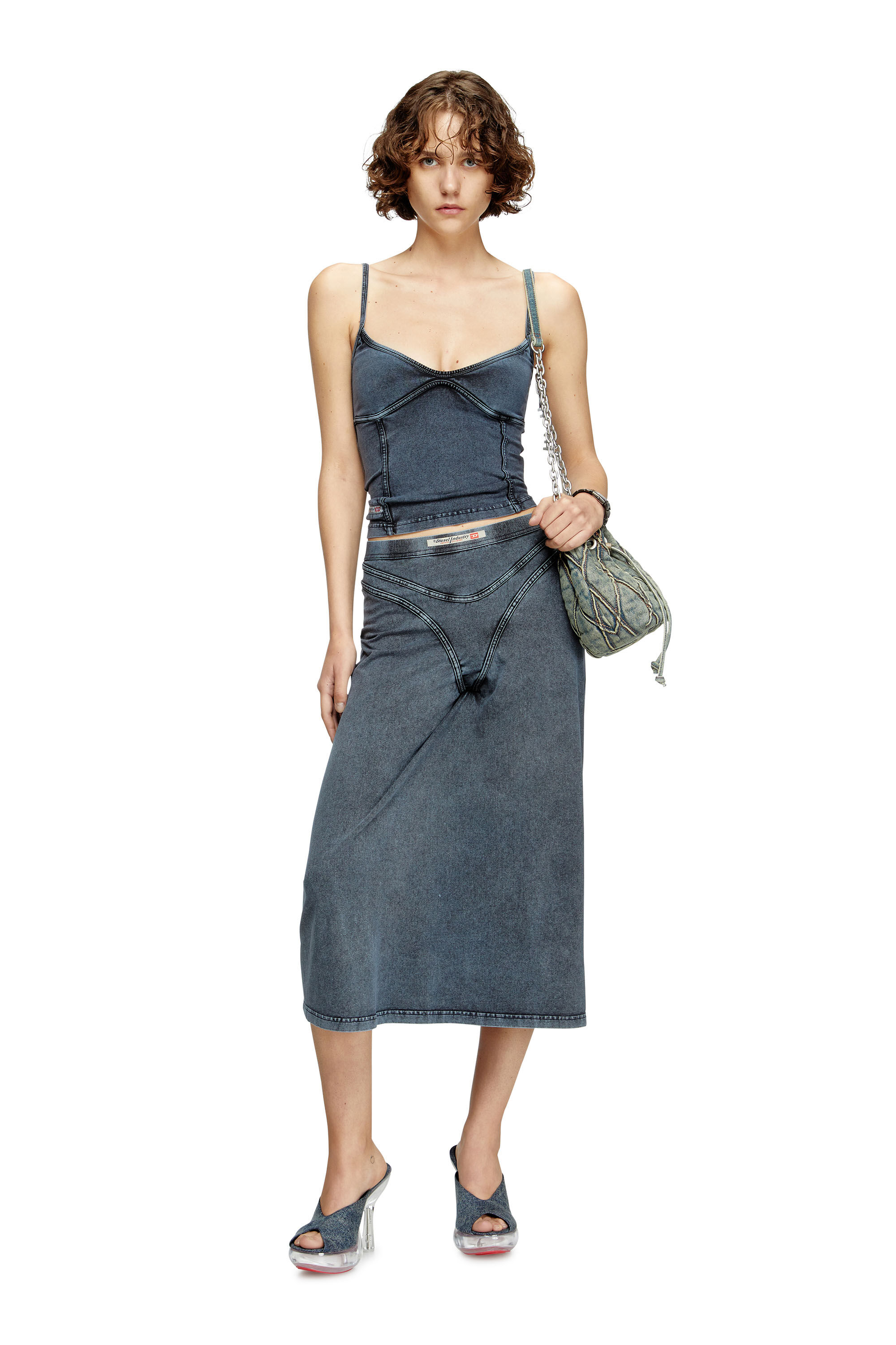 Diesel - T-ONY, Female's Strappy top in denim-look jersey in Dark Blue - 1