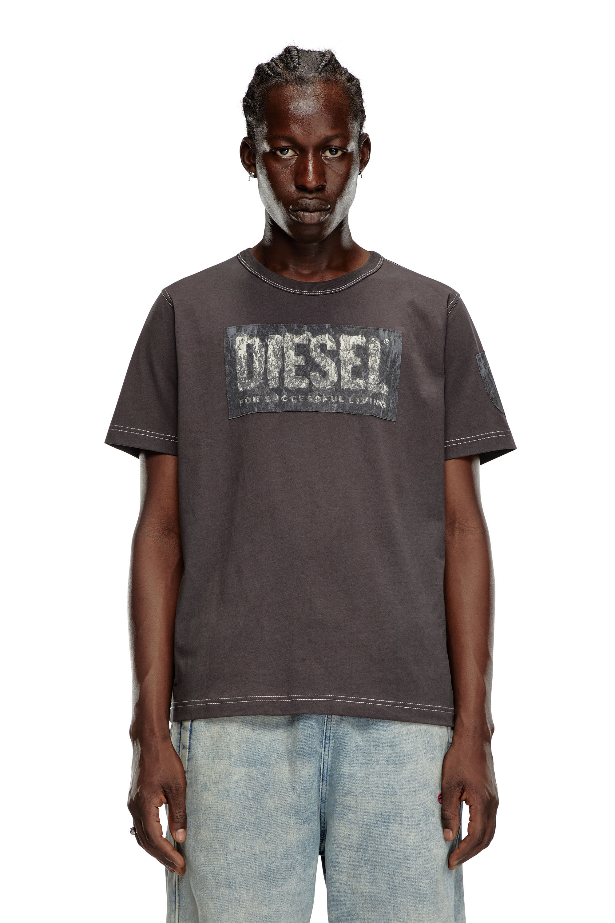 Diesel - T-ADJUST-Q1, T-shirt avec empiècements graphiques Homme in Gris - 3