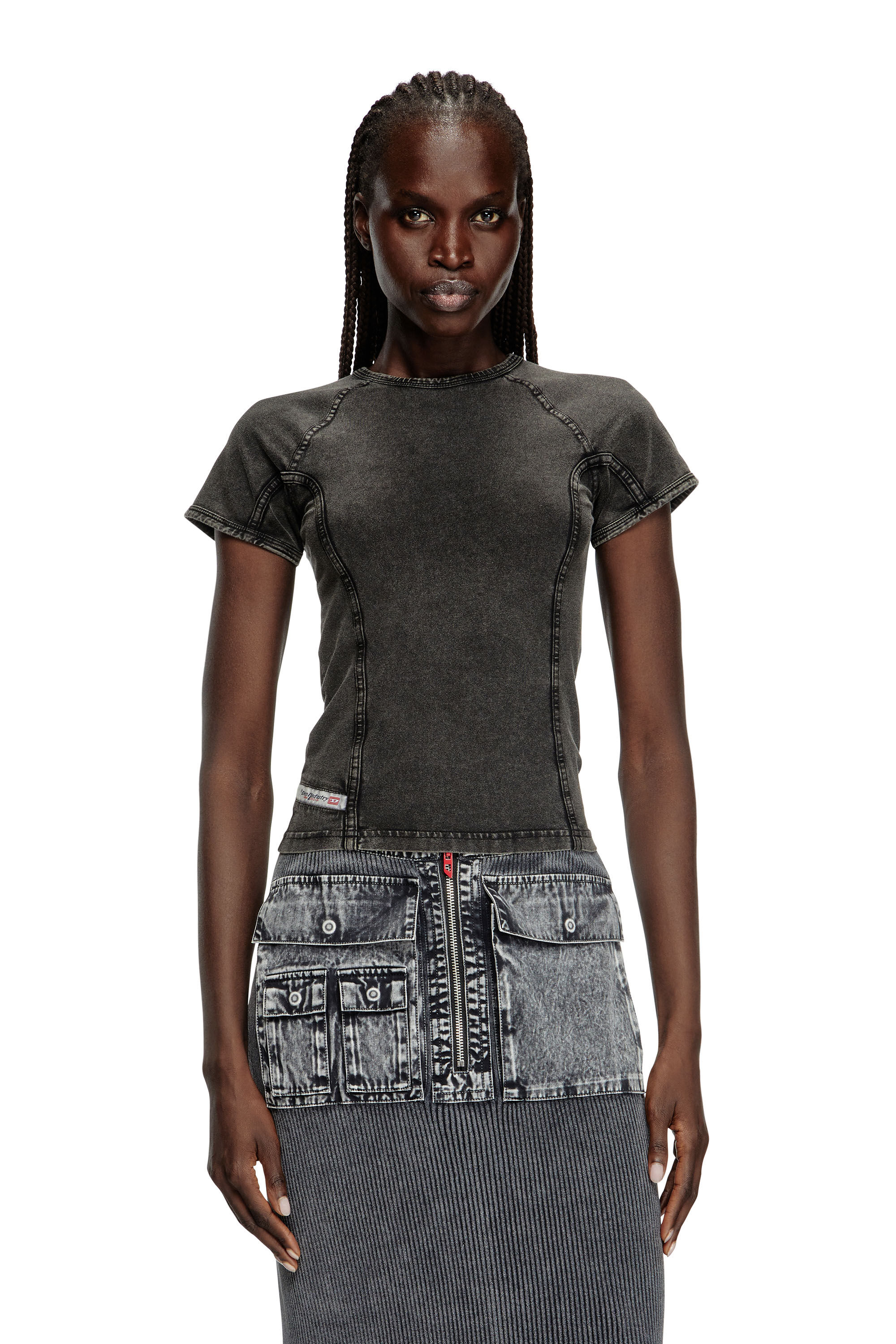 Diesel - T-LYNNE, Female's Denim-effect top in stretch jersey in Black - 3