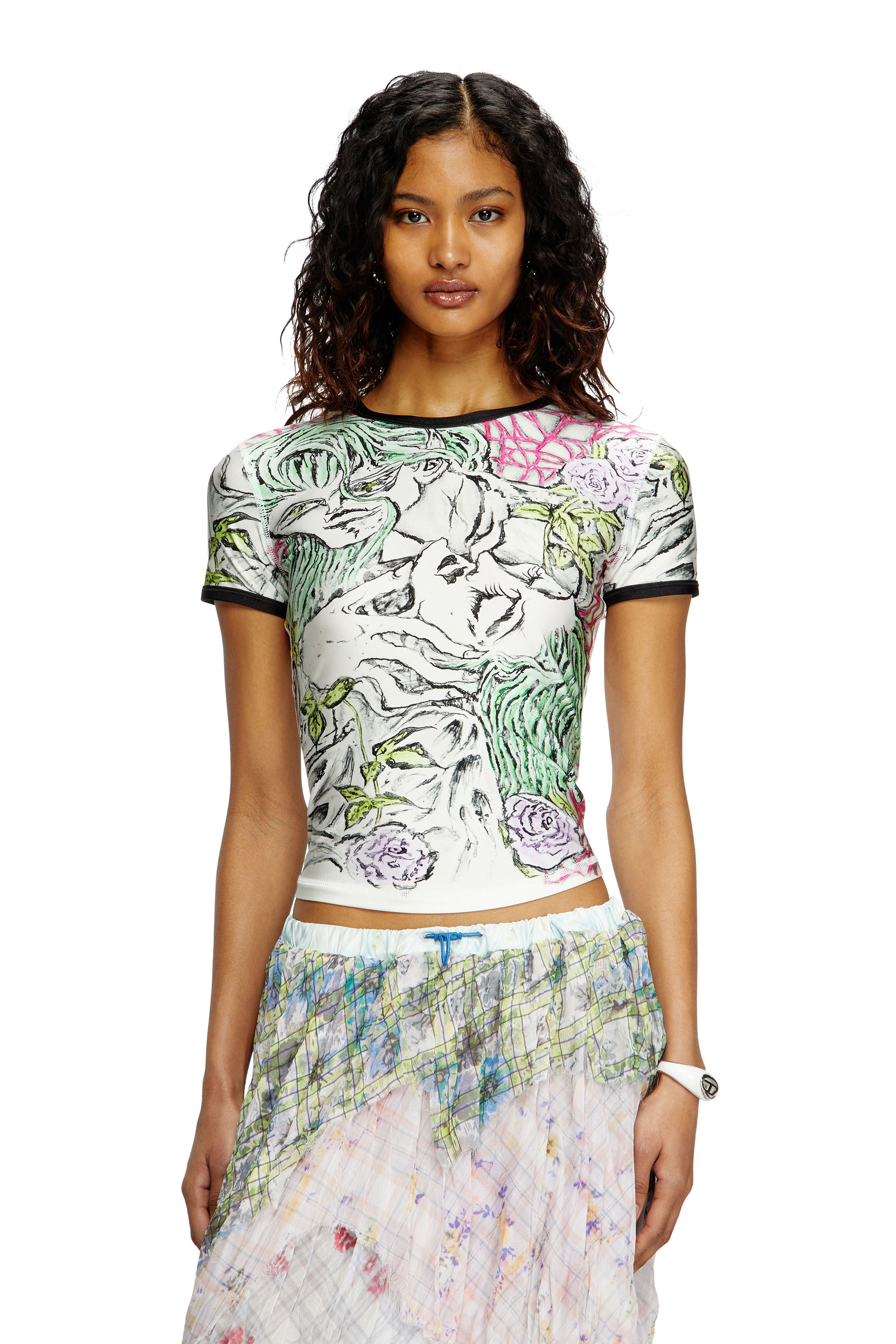 Diesel - T-UNCUTIE-LONG-Q2, Female's T-shirt with tattoo print in White - 3