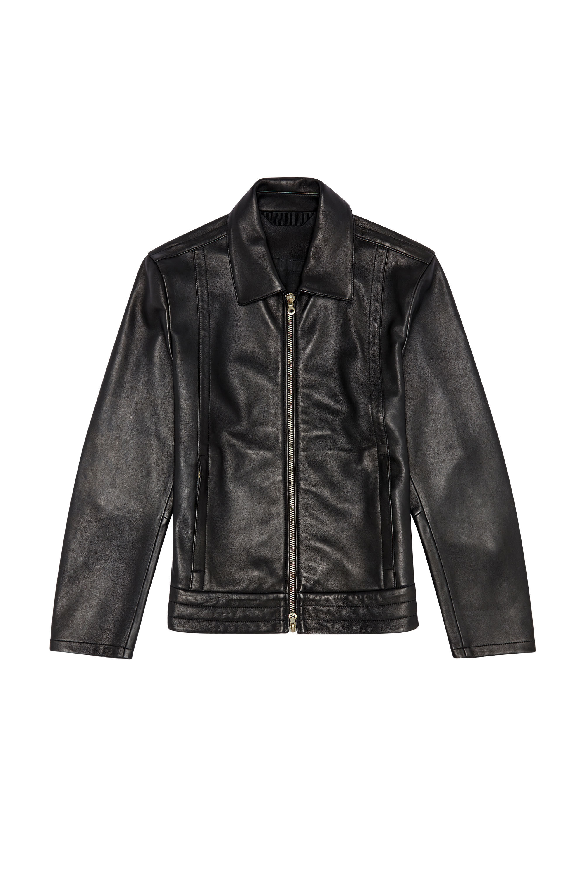 Men s Shirt jacket in supple leather Black Diesel