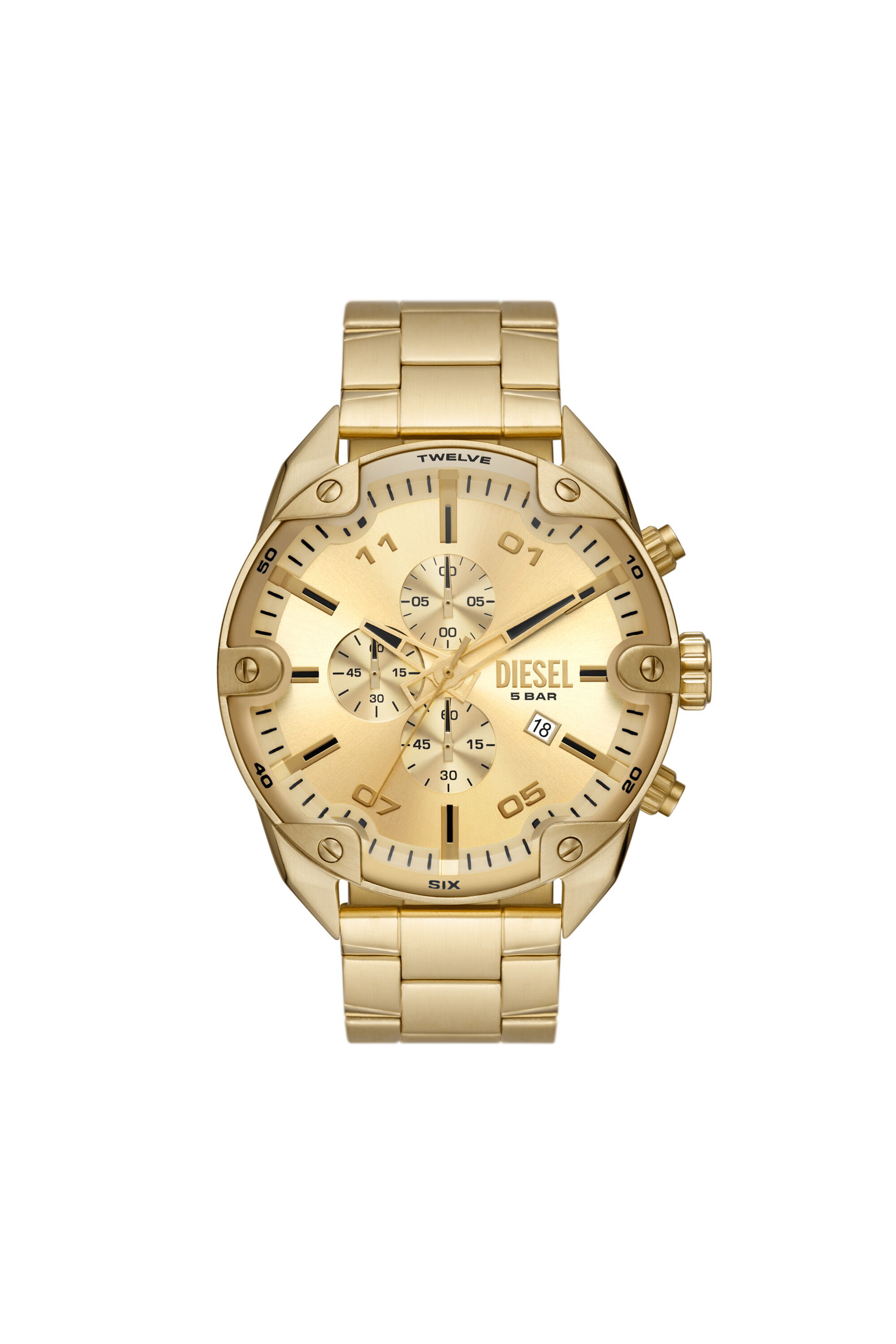Diesel - DZ4608, Male's Spiked Chronograph Gold-Tone Stainless Steel Watch in Gold - 1