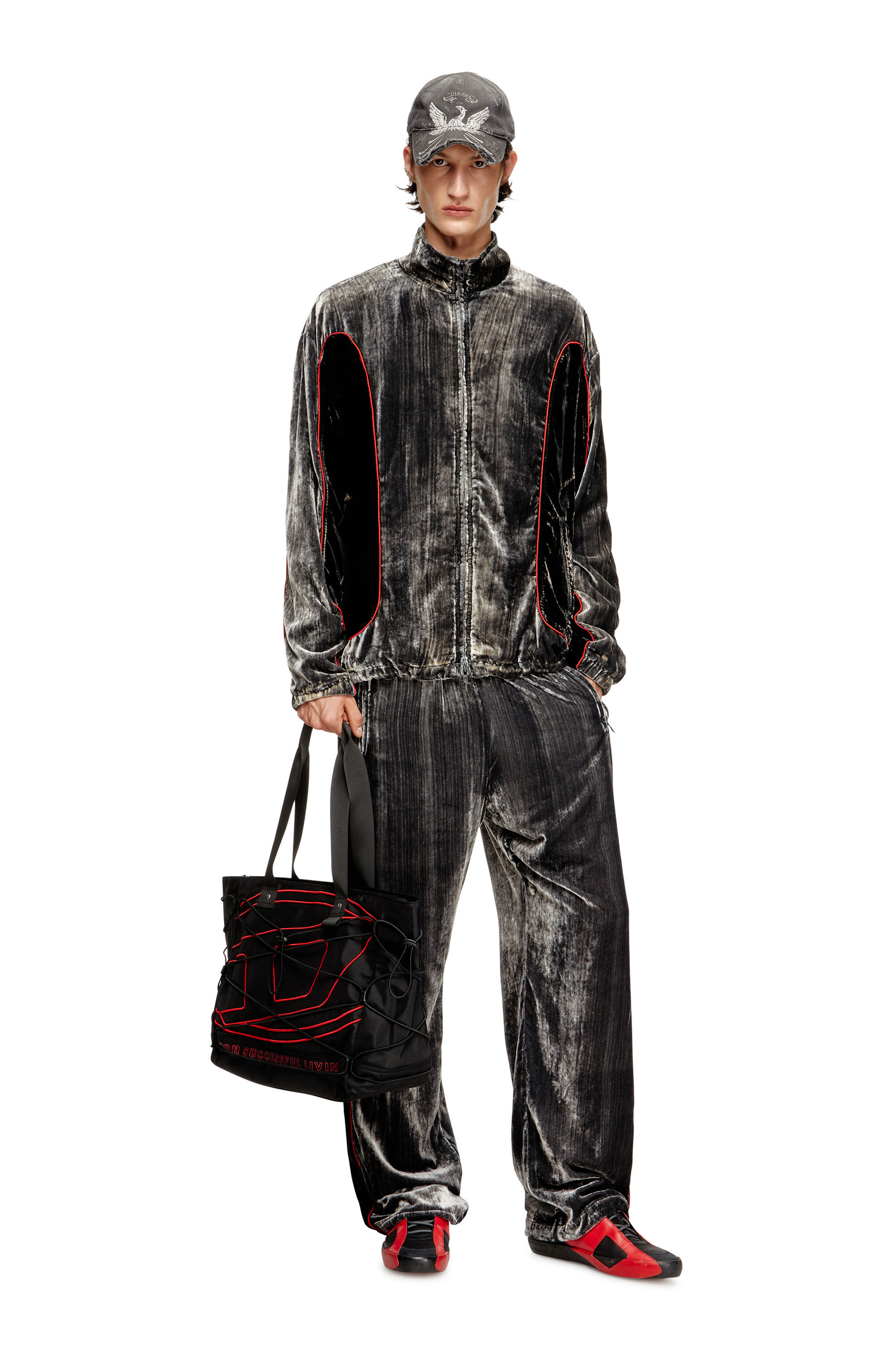 Diesel - J-HAY, Male's Track jacket in treated velvet in null - 1