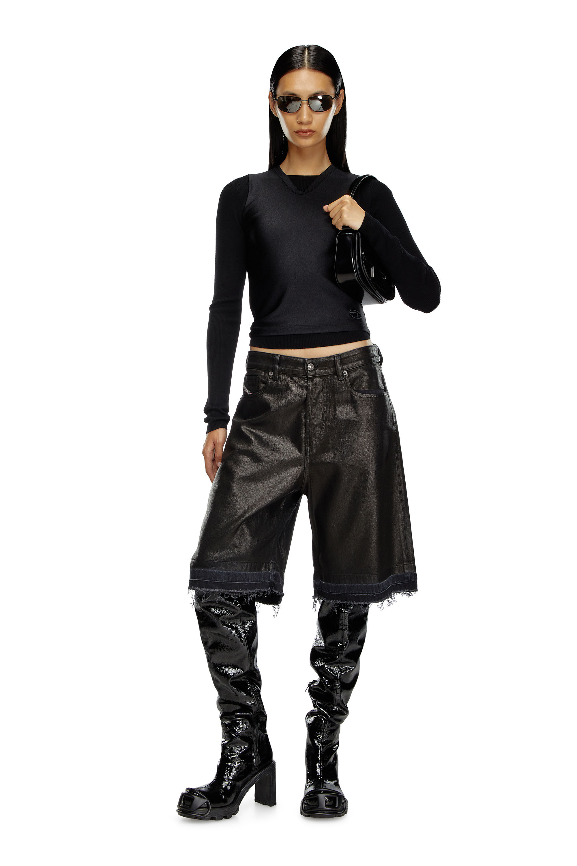 Women's Shorts in coated tailoring denim | Black | Diesel Women's Shorts in coated tailoring denim | Black | Diesel