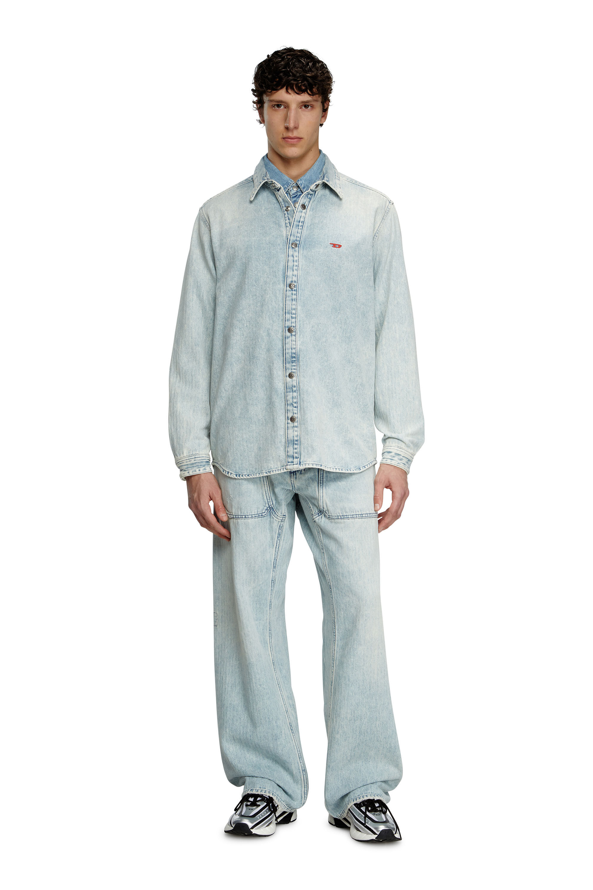 Diesel - D-SIMPLY, Male's Shirt in herringbone denim in Light Blue - 1